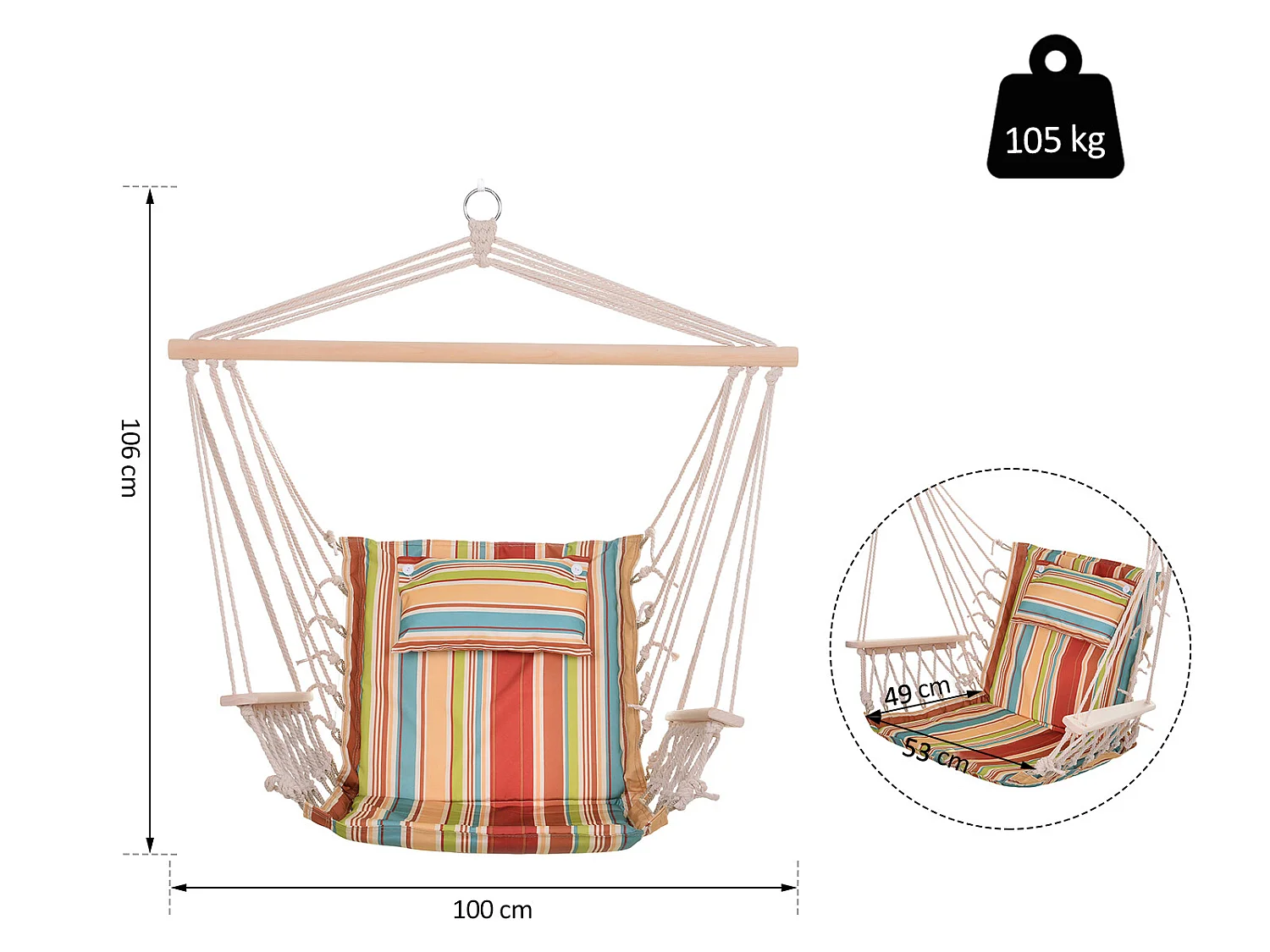 Silla colgante multi color 100x106 cm Outsunny