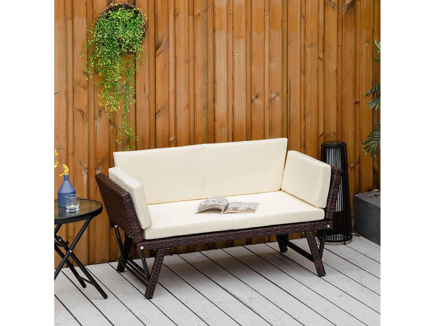 Sofá de ratán de 2 plazas beige 129x63x67 cm Outsunny