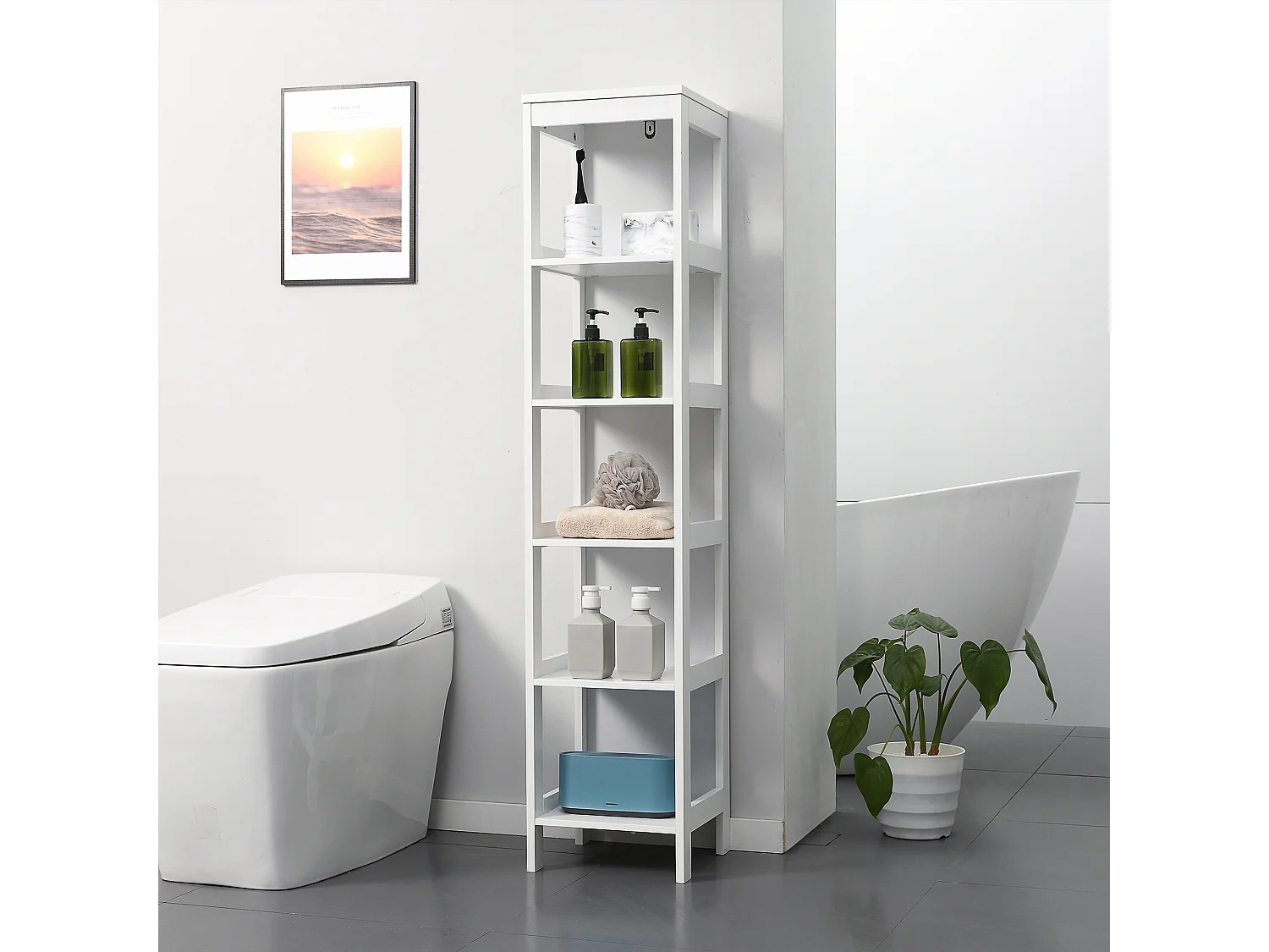 Estantería de baño blanco 30x30x140 cm kleankin