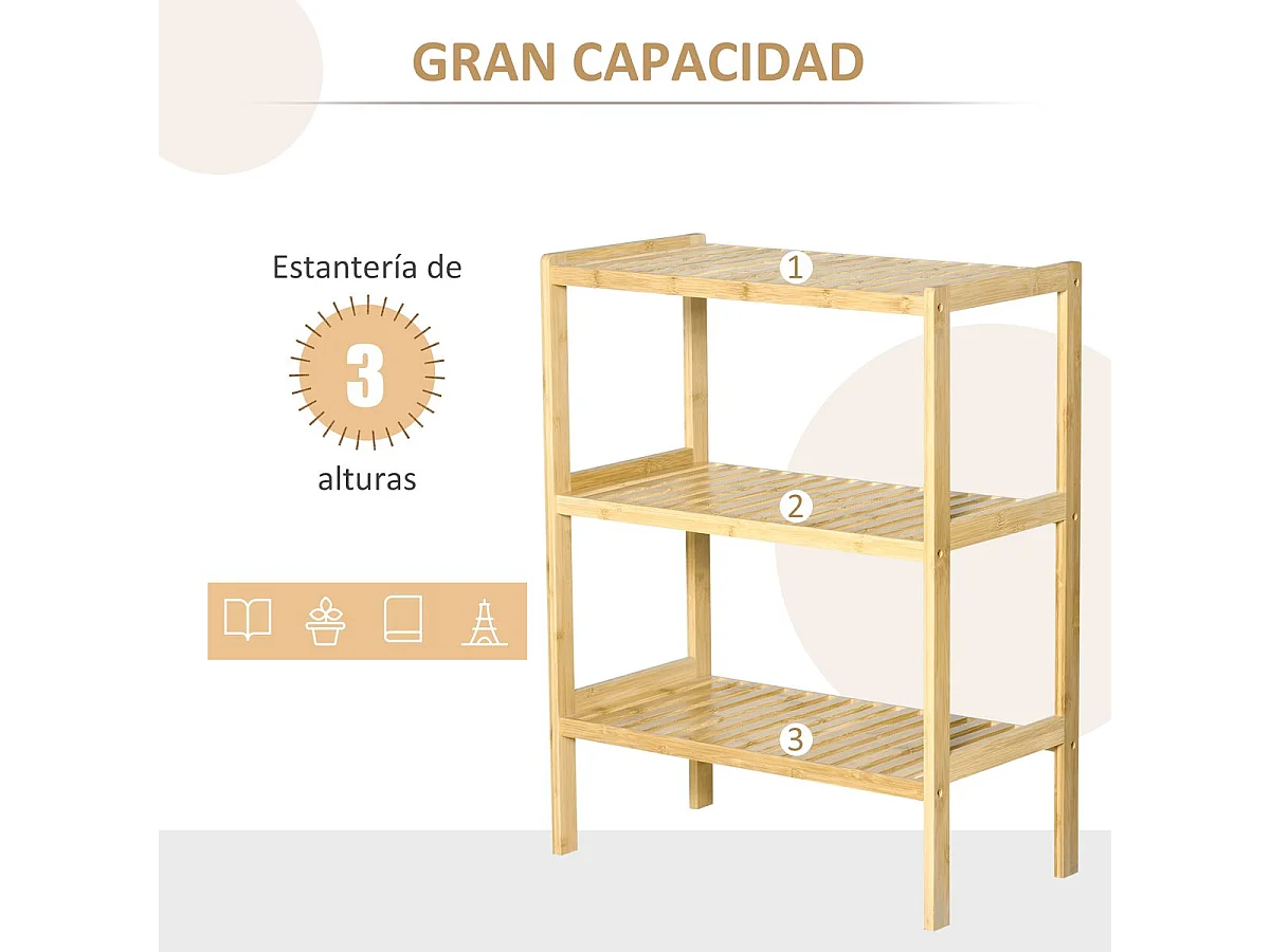 Estantería de bambú de 3 niveles madera natural 62x33x80 cm HOMCOM