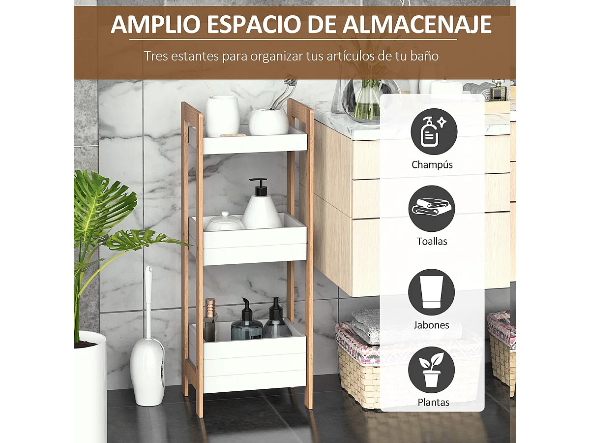 Estantería de baño blanco y natural 27,5x20,8x74 cm HOMCOM
