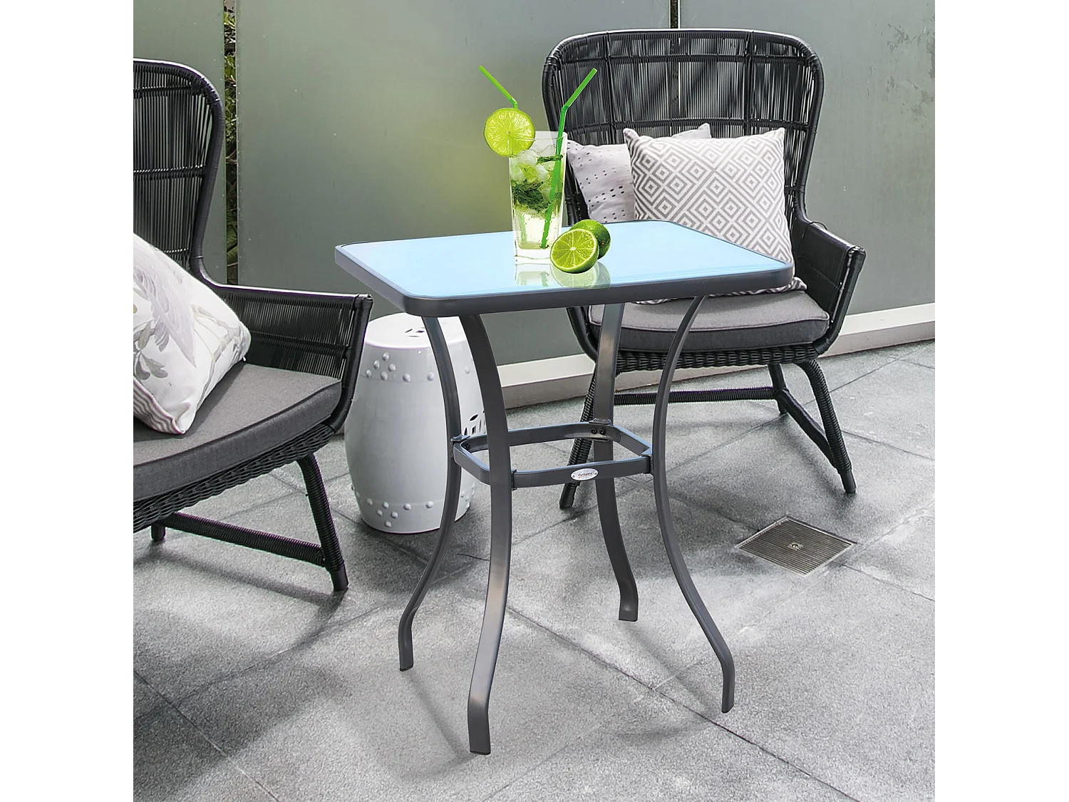 Mesa auxiliar de cristal negro 68.5x68.5x84 cm Outsunny