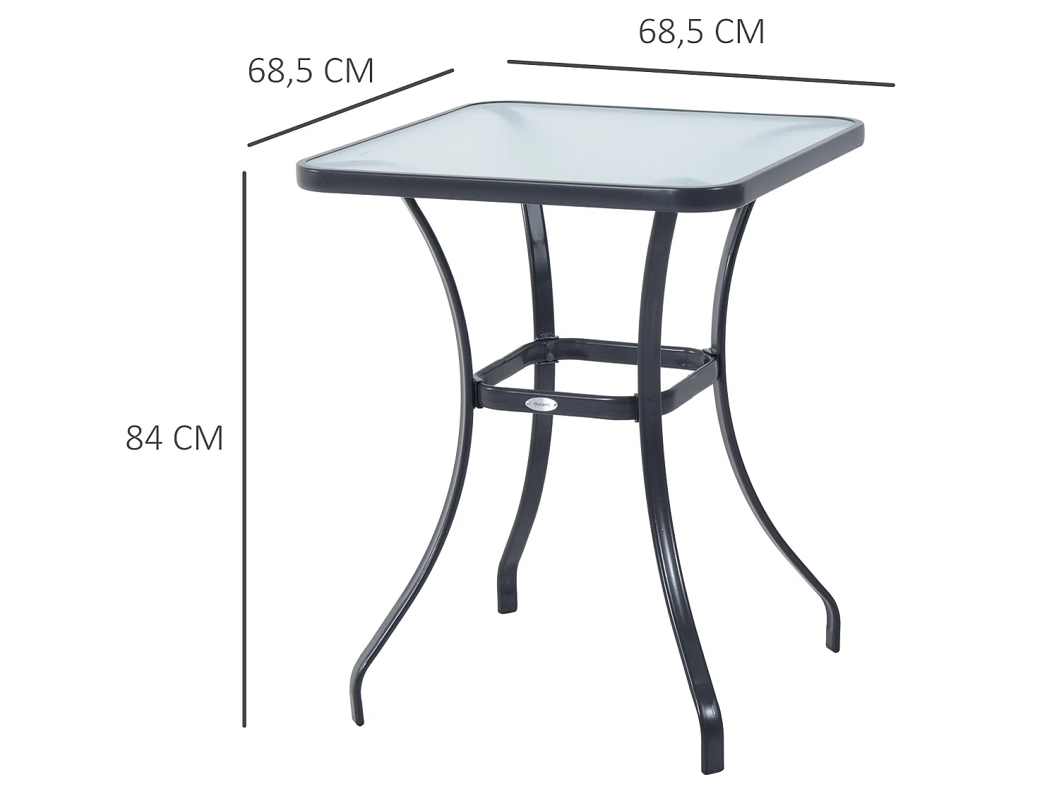 Mesa auxiliar de cristal negro 68.5x68.5x84 cm Outsunny