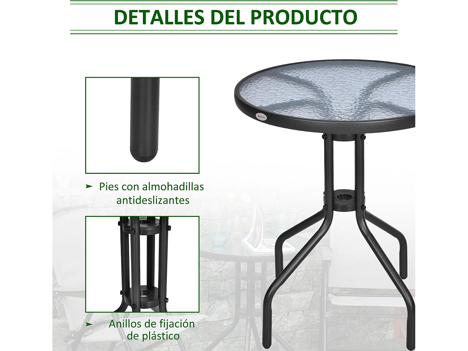 Mesa de jardín negro 60x60x70 cm Outsunny