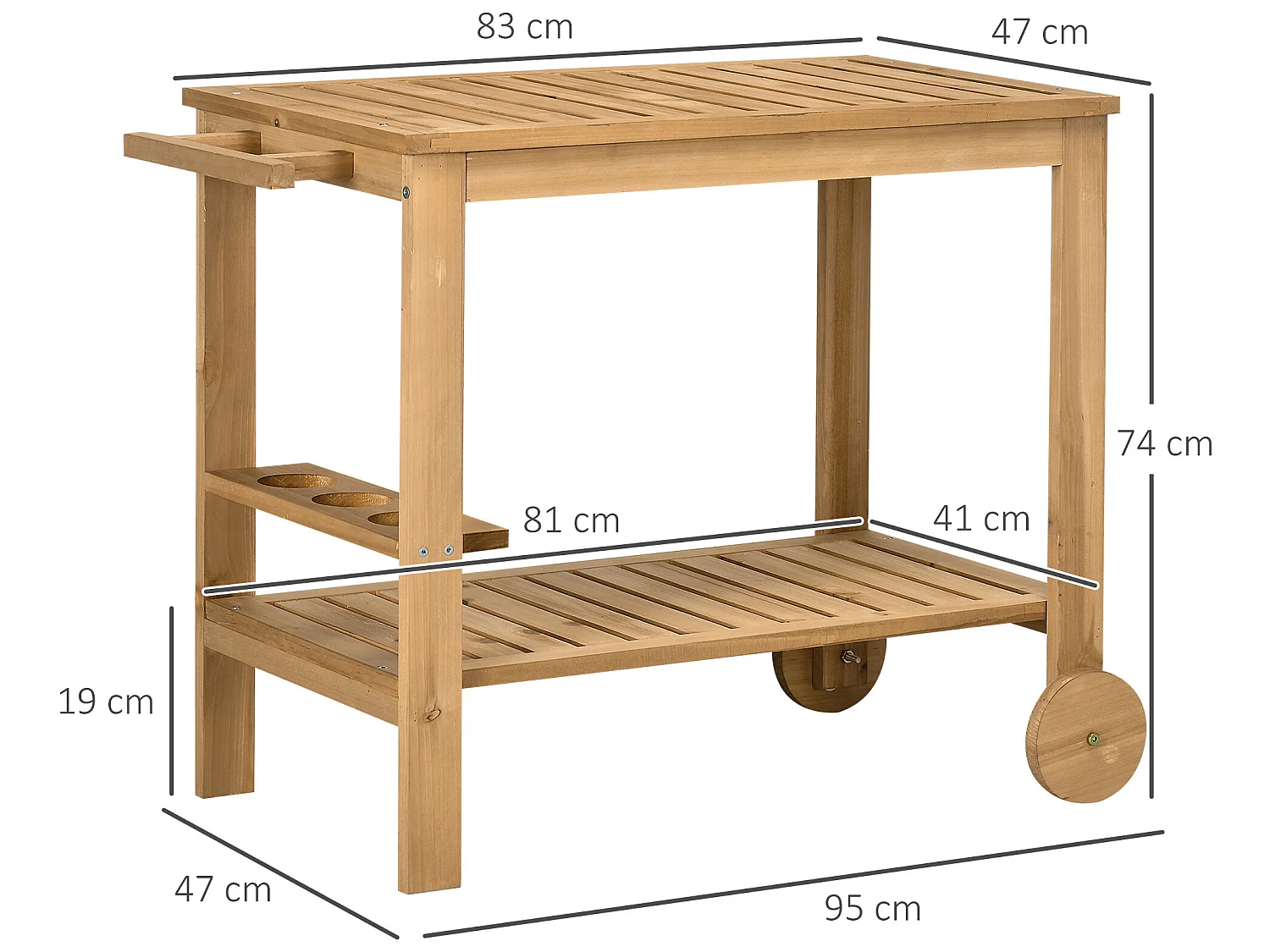 Carrito de servicio madera natural 95x47x74 cm Outsunny