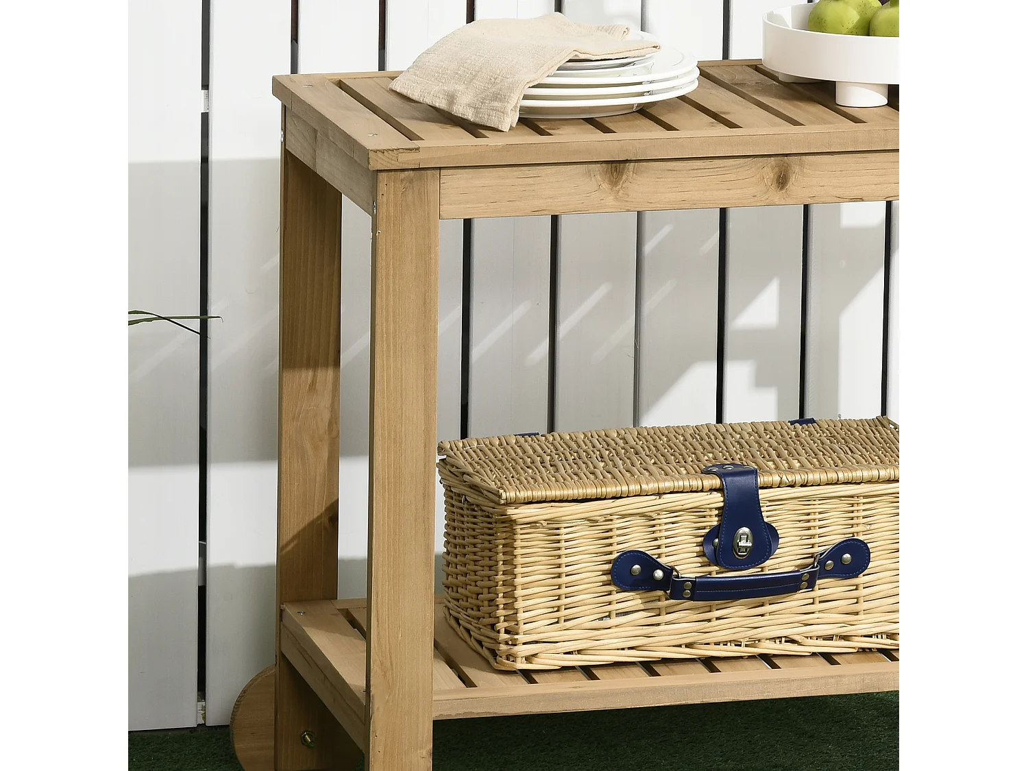 Carrito de servicio madera natural 95x47x74 cm Outsunny