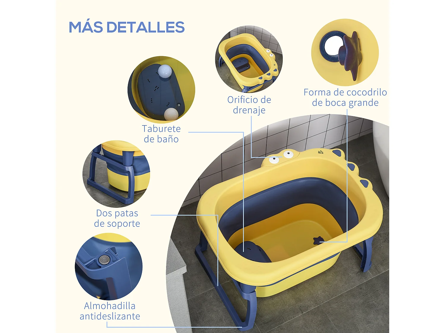 Bañera para bebé amarillo y azul 75.3x55.4x43 cm HOMCOM