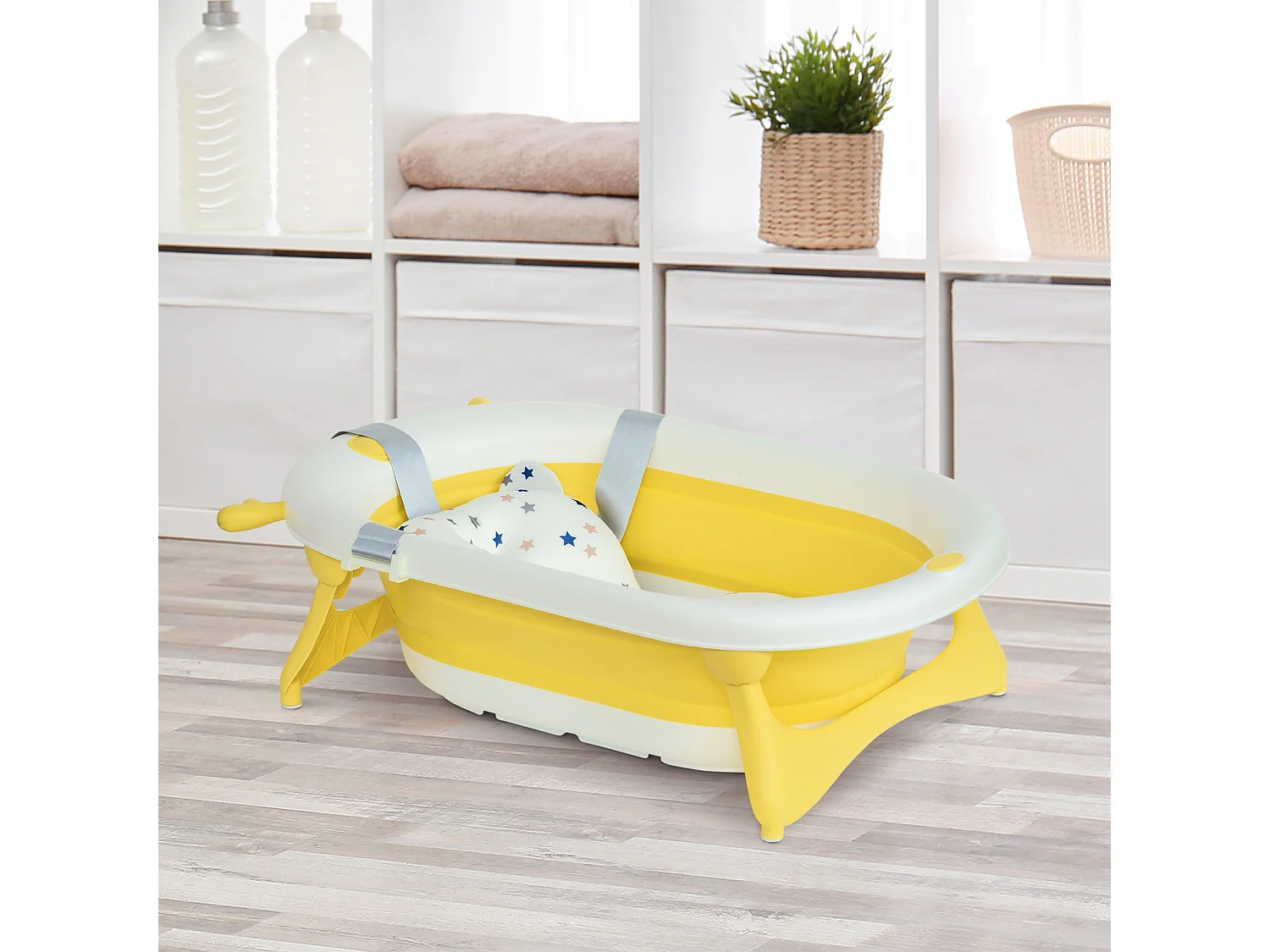 Bañera para bebé plegable amarillo 81.5x50.5x23.5 cm HOMCOM
