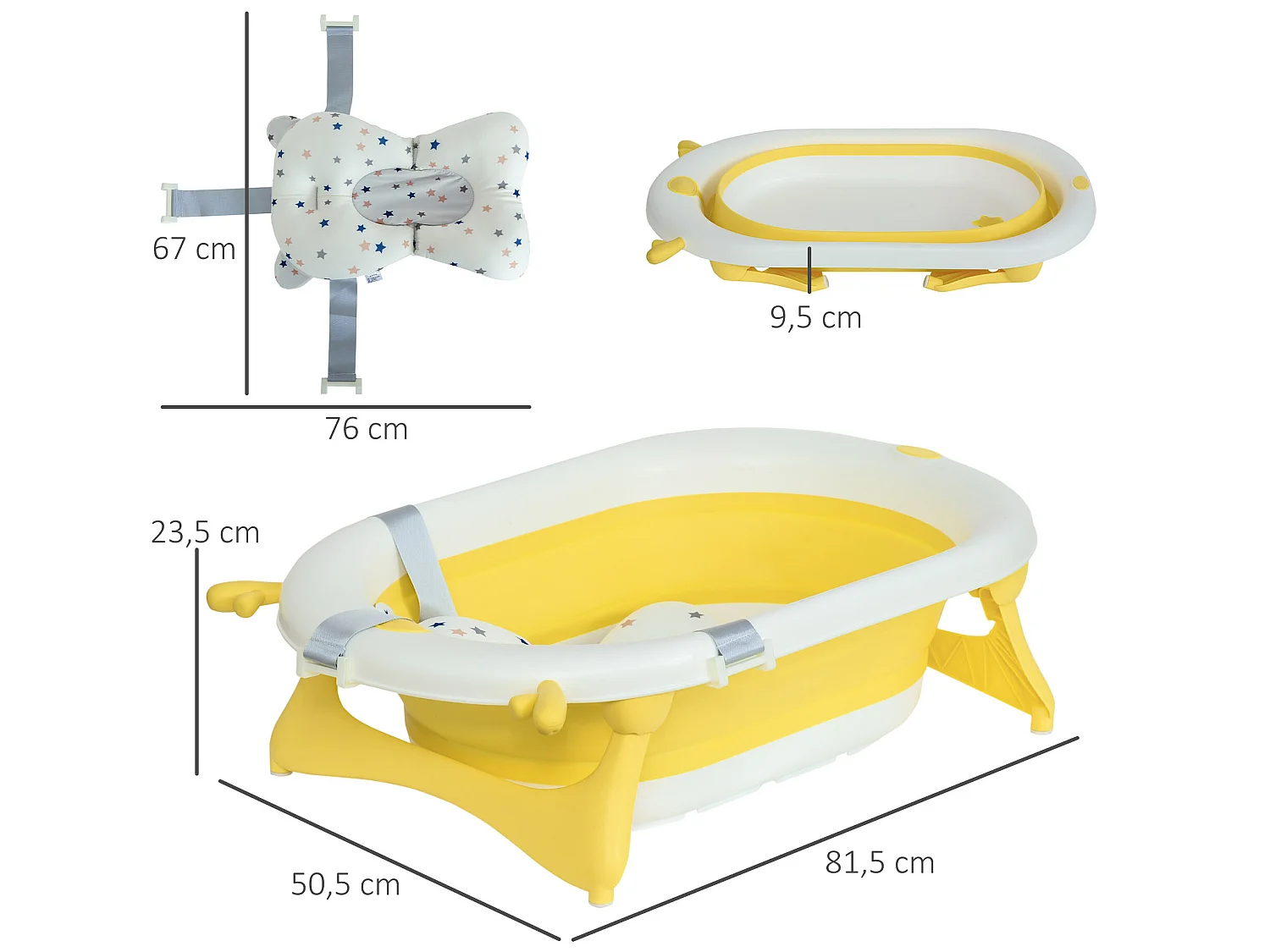Bañera para bebé plegable amarillo 81.5x50.5x23.5 cm HOMCOM