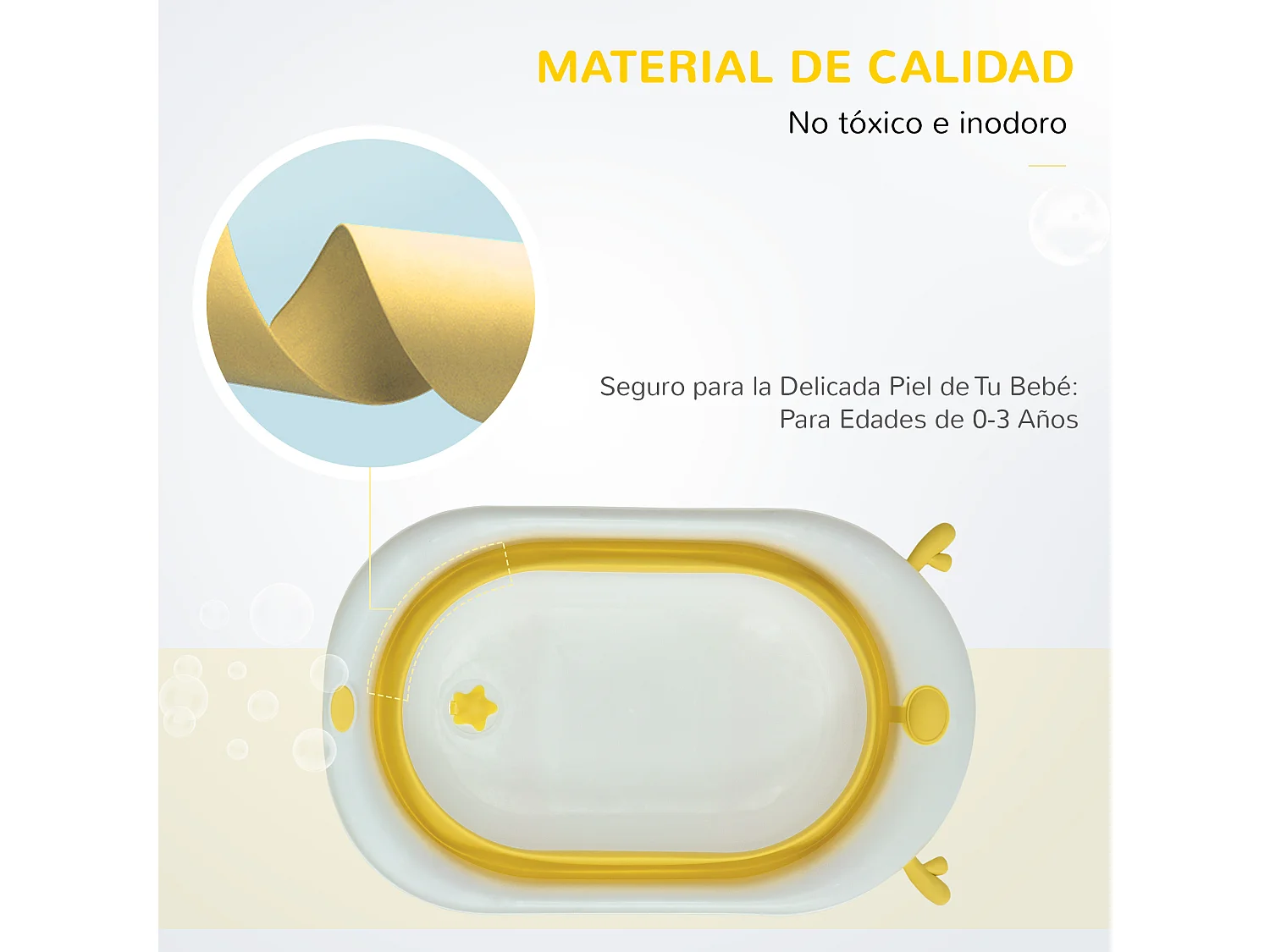 Bañera para bebé plegable amarillo 81.5x50.5x23.5 cm HOMCOM