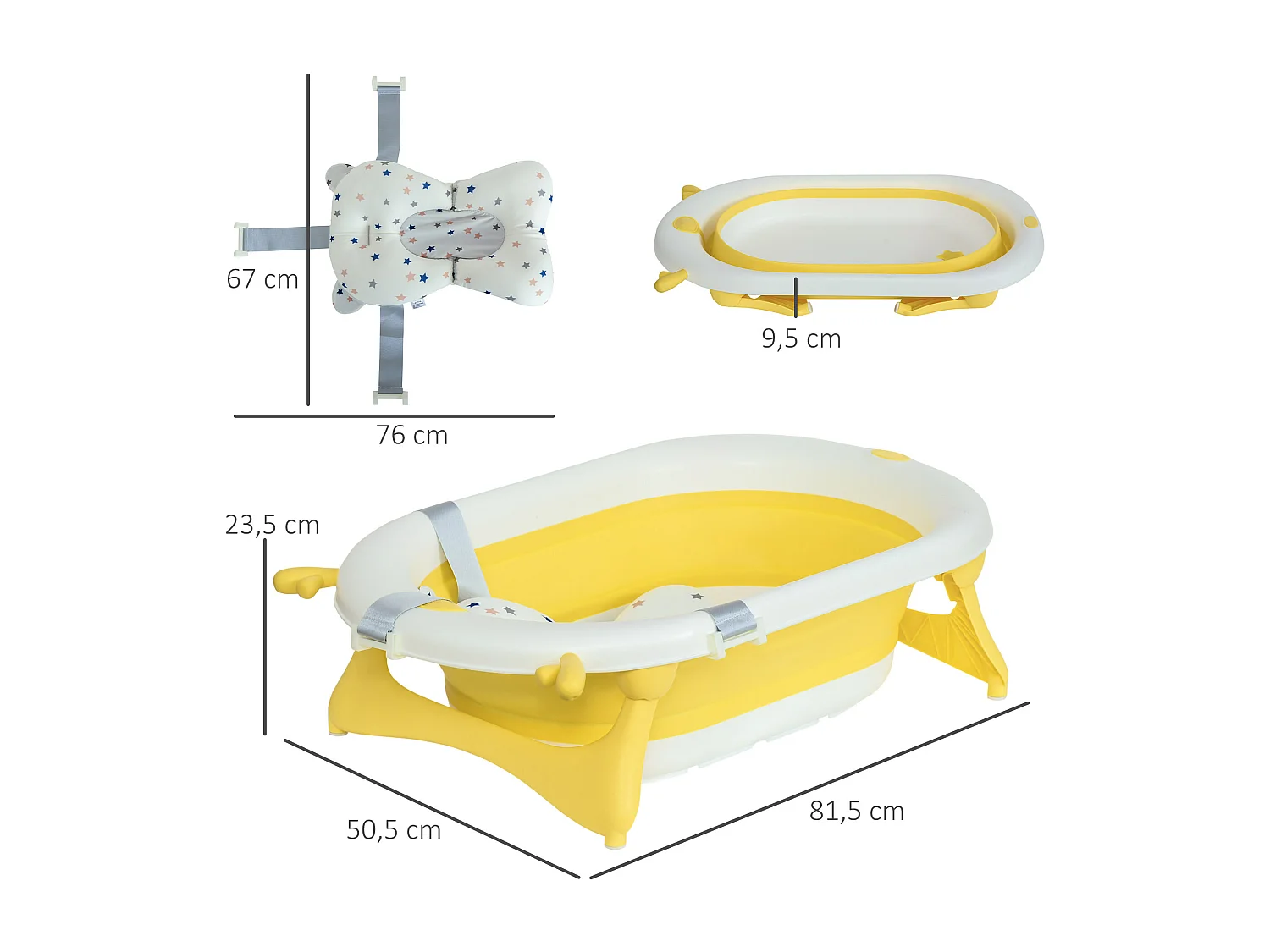 Bañera para bebé plegable amarillo 81.5x50.5x23.5 cm HOMCOM