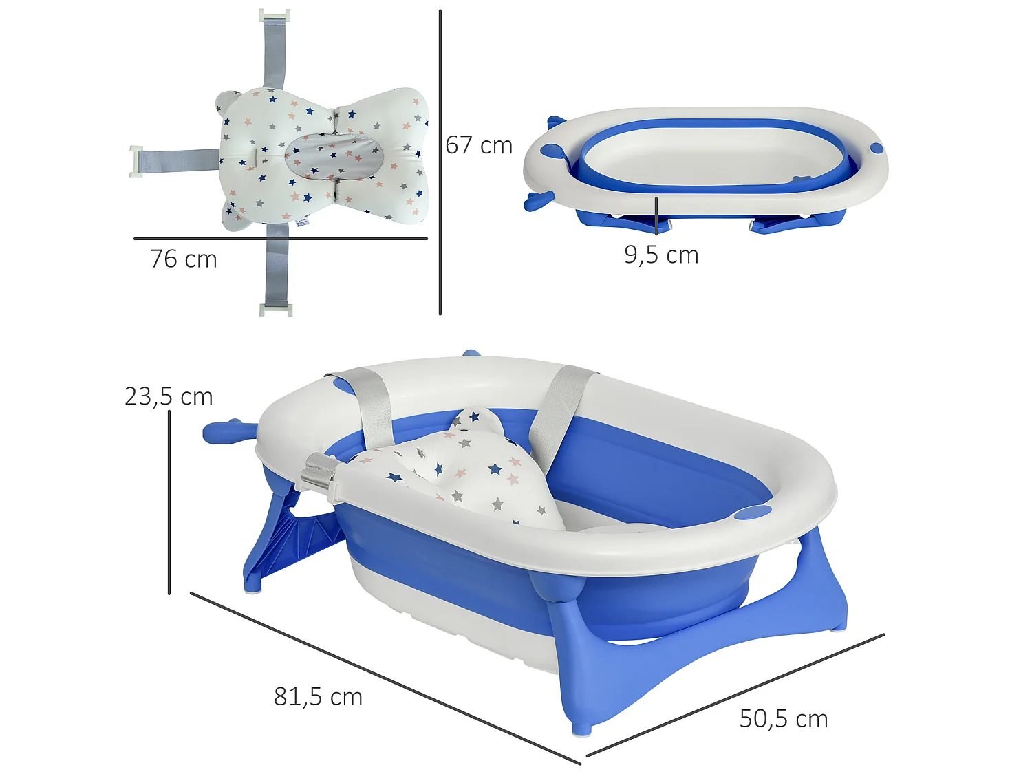 Bañera para bebé plegable azul 81.5x50.5x23.5 cm HOMCOM