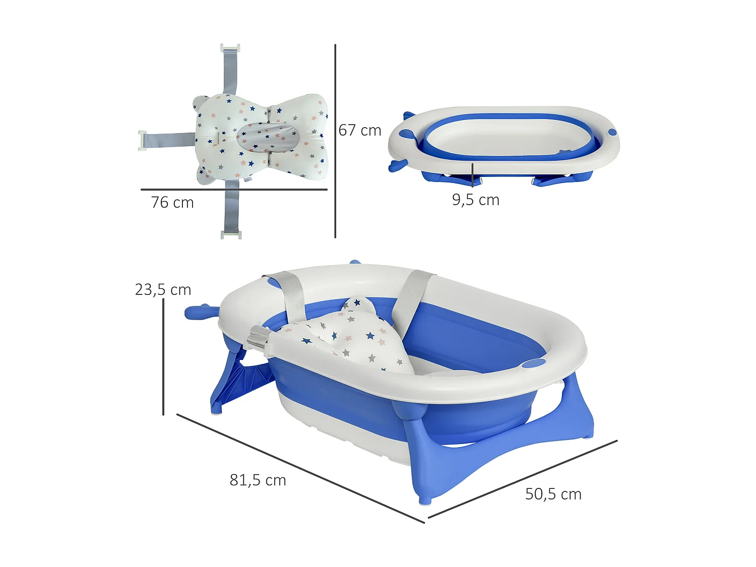 Bañera para bebé plegable azul 81.5x50.5x23.5 cm HOMCOM