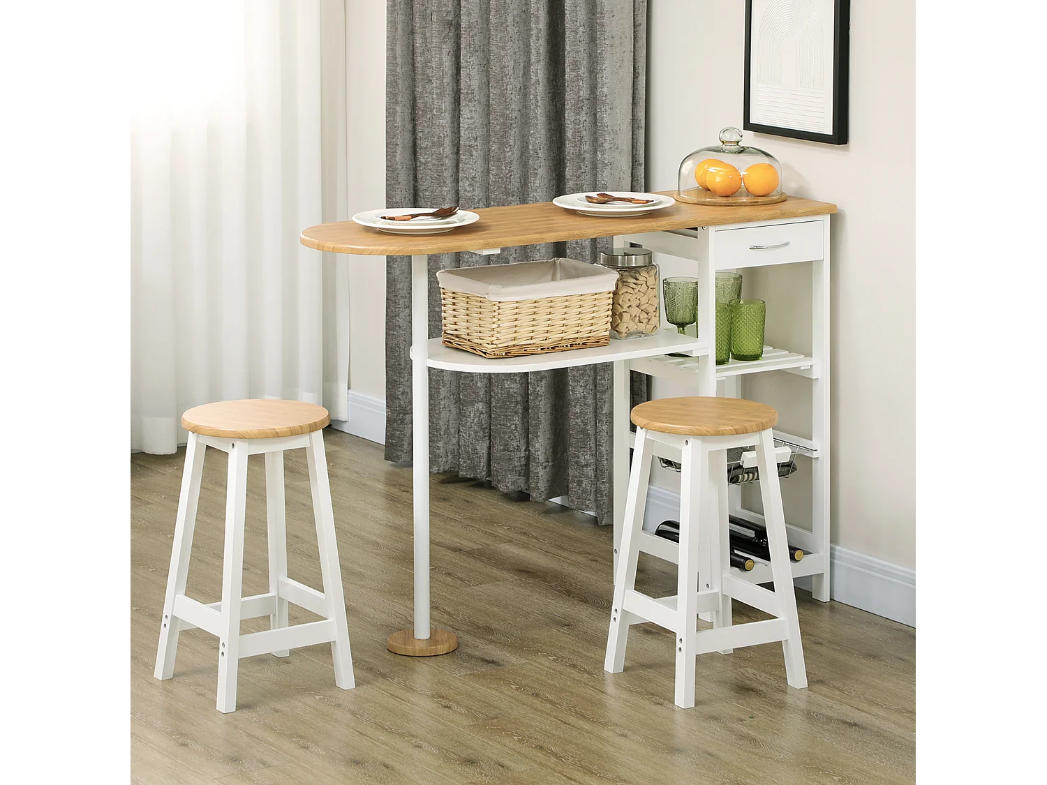 Conjunto de bar blanco y natural 119x38.5x88.5 cm HOMCOM