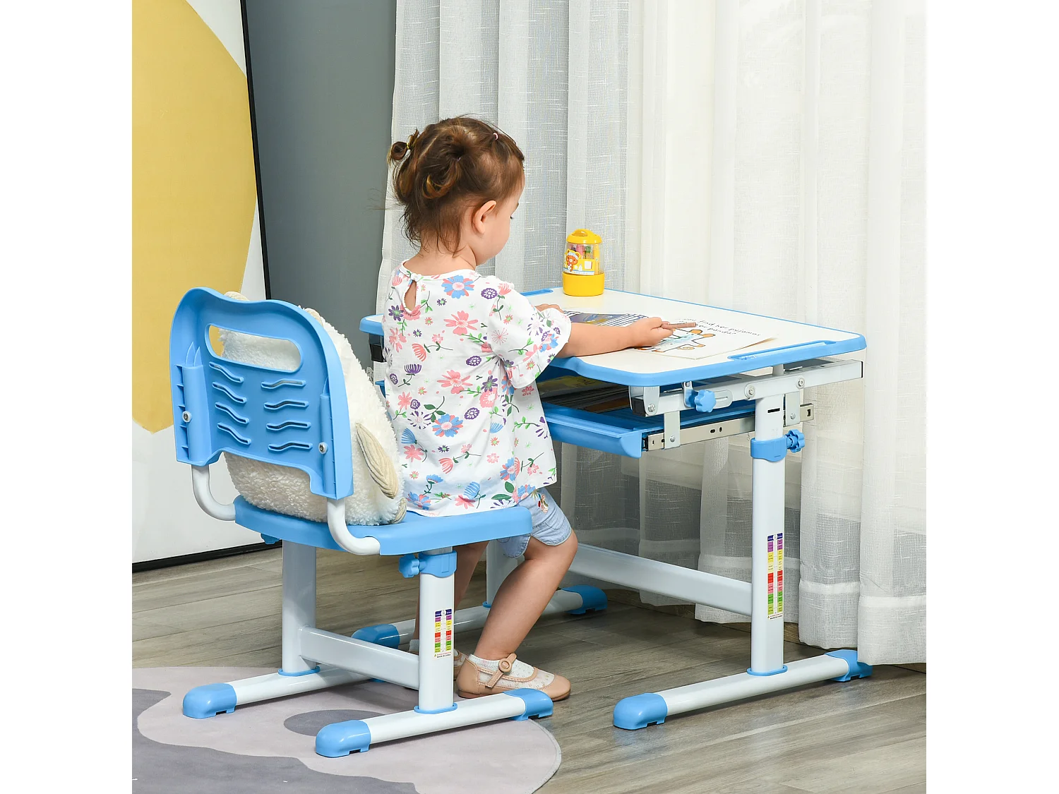 Pupitre infantil con silla azul 66x47x77 cm HOMCOM