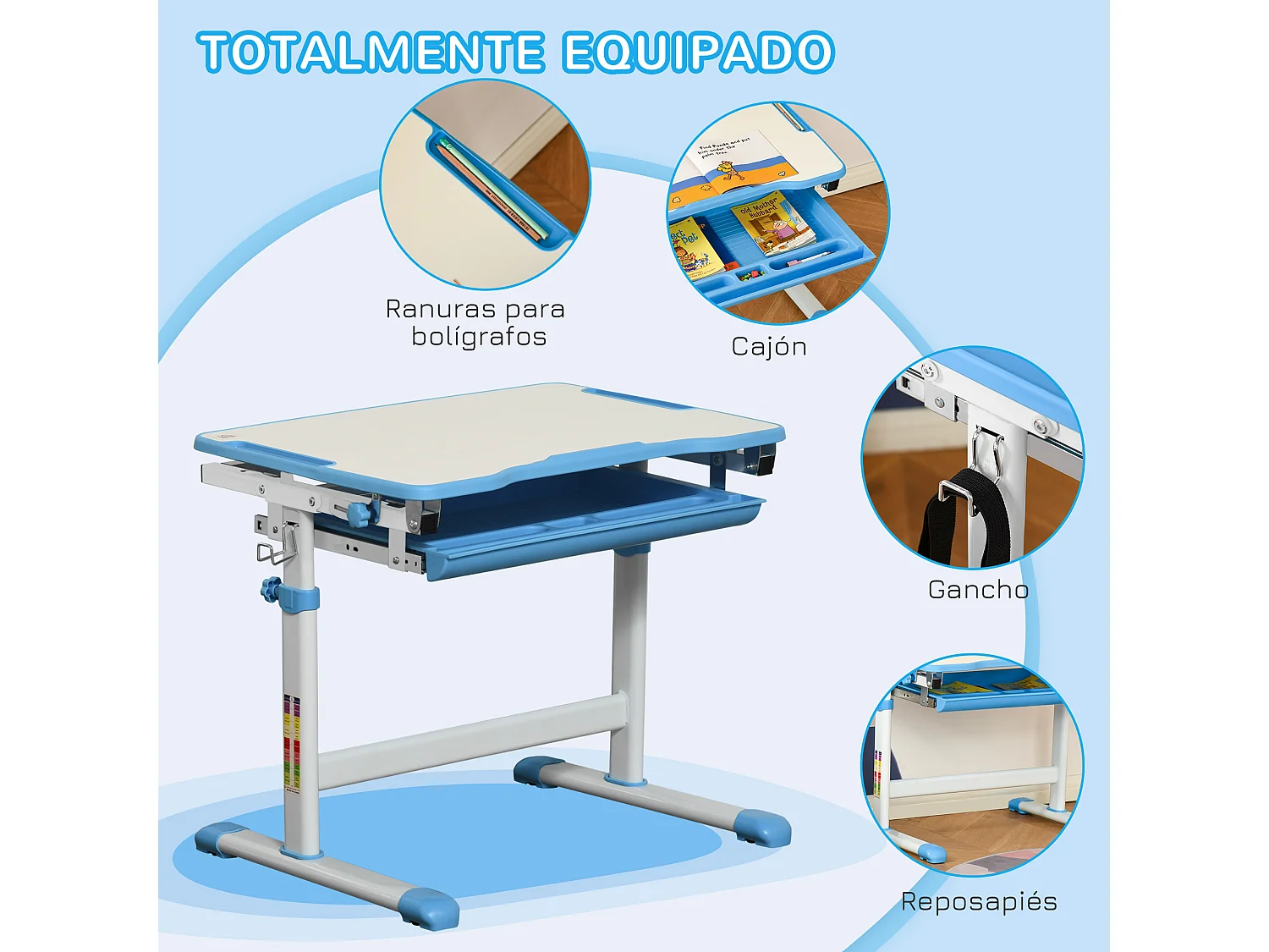 Pupitre infantil con silla azul 66x47x77 cm HOMCOM