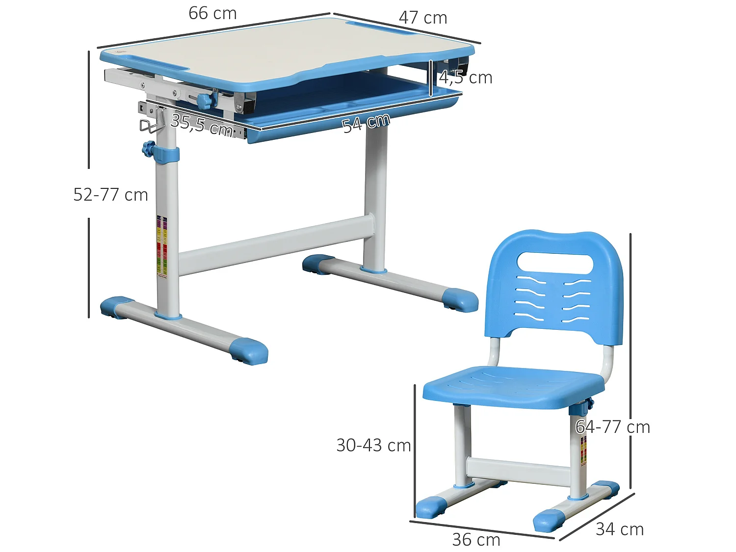 Pupitre infantil con silla azul 66x47x77 cm HOMCOM