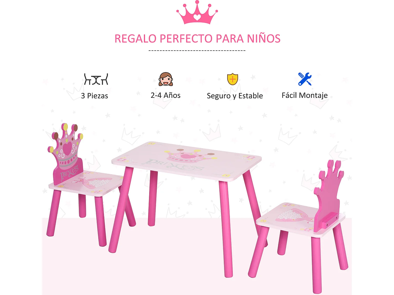 Juego de mesa y 2 sillas infantiles rosa 55x34x42 cm HOMCOM