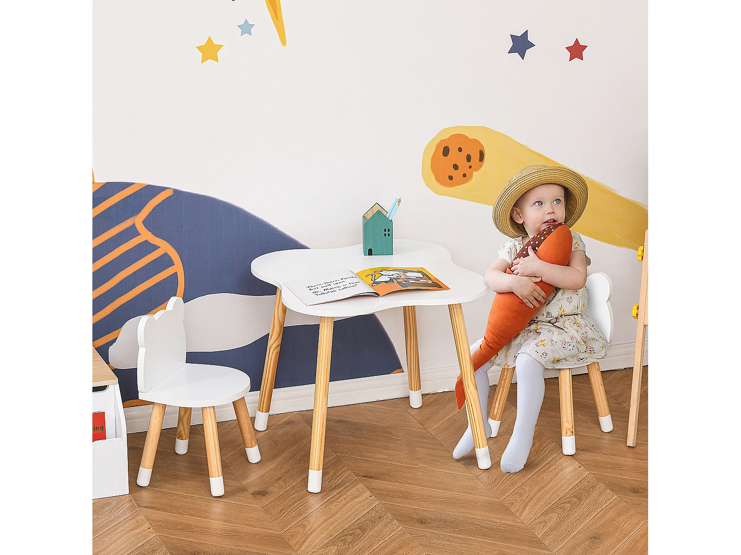 Juego infantil de mesa y 2 sillas blanco 56x56x50 cm HOMCOM
