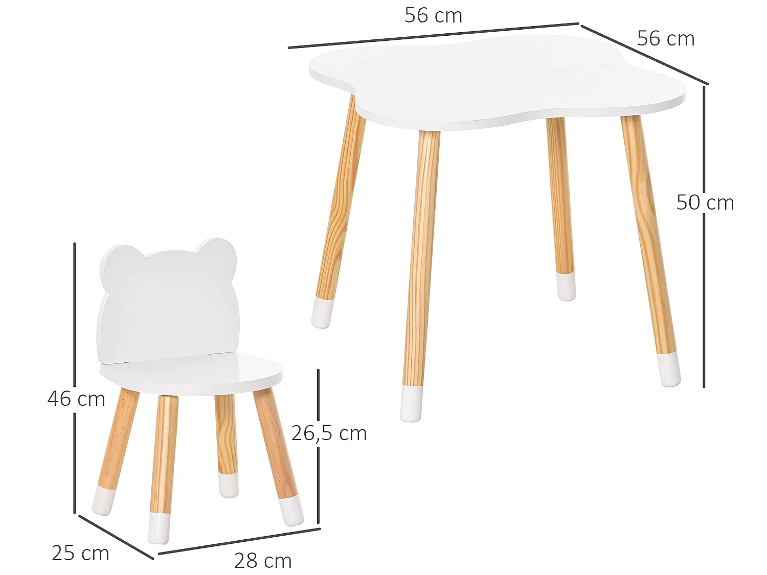 Juego infantil de mesa y 2 sillas blanco 56x56x50 cm HOMCOM
