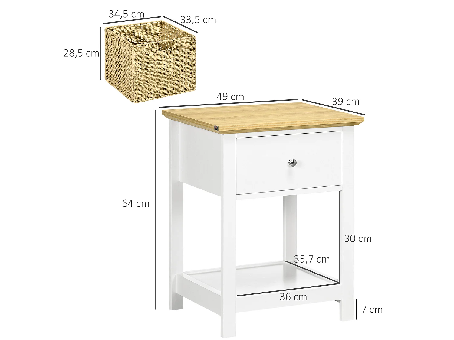 Mesita de noche blanco 49x39x64 cm HOMCOM