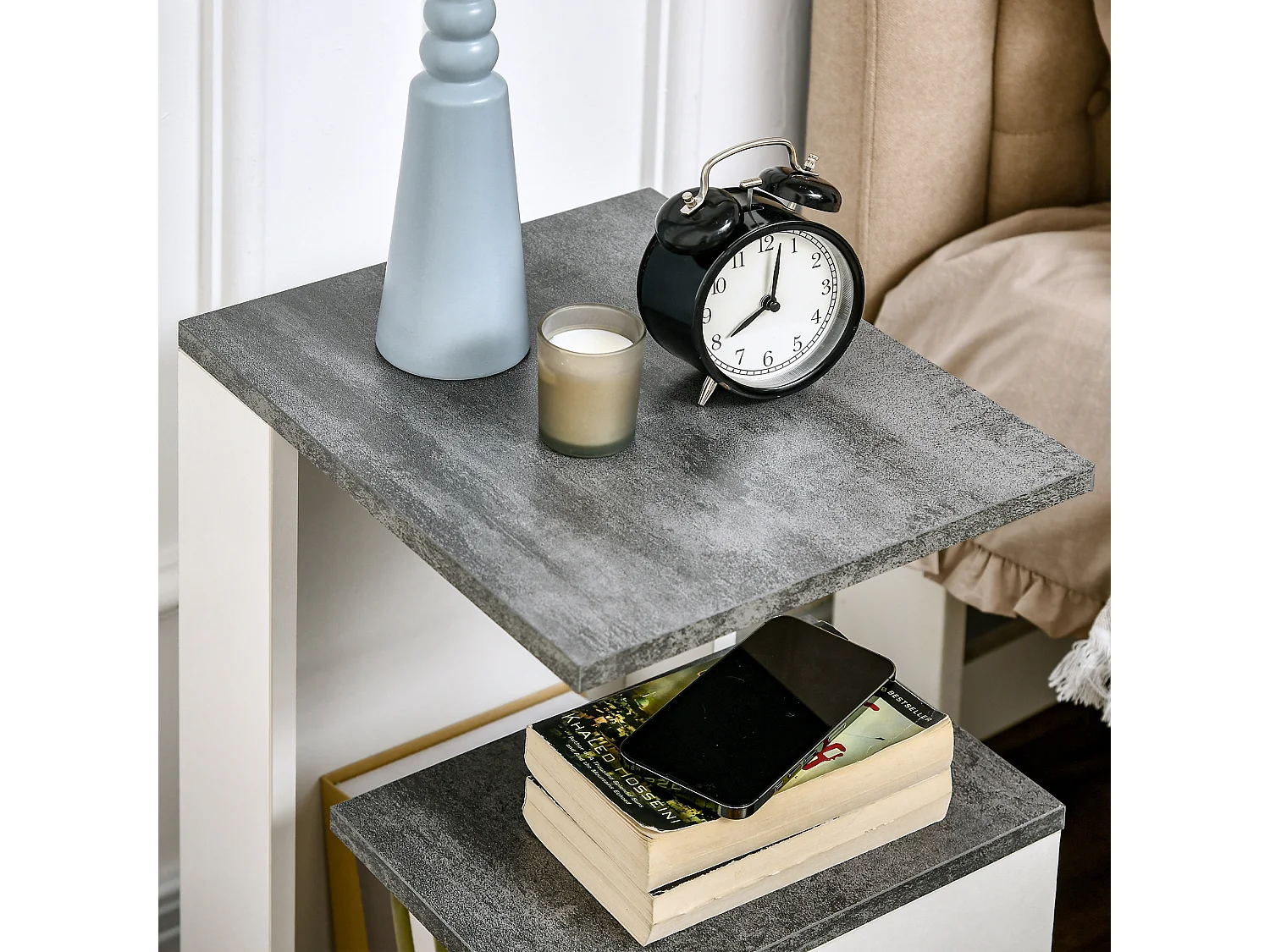 Mesilla de noche gris y blanco 35x29.5x60 cm HOMCOM