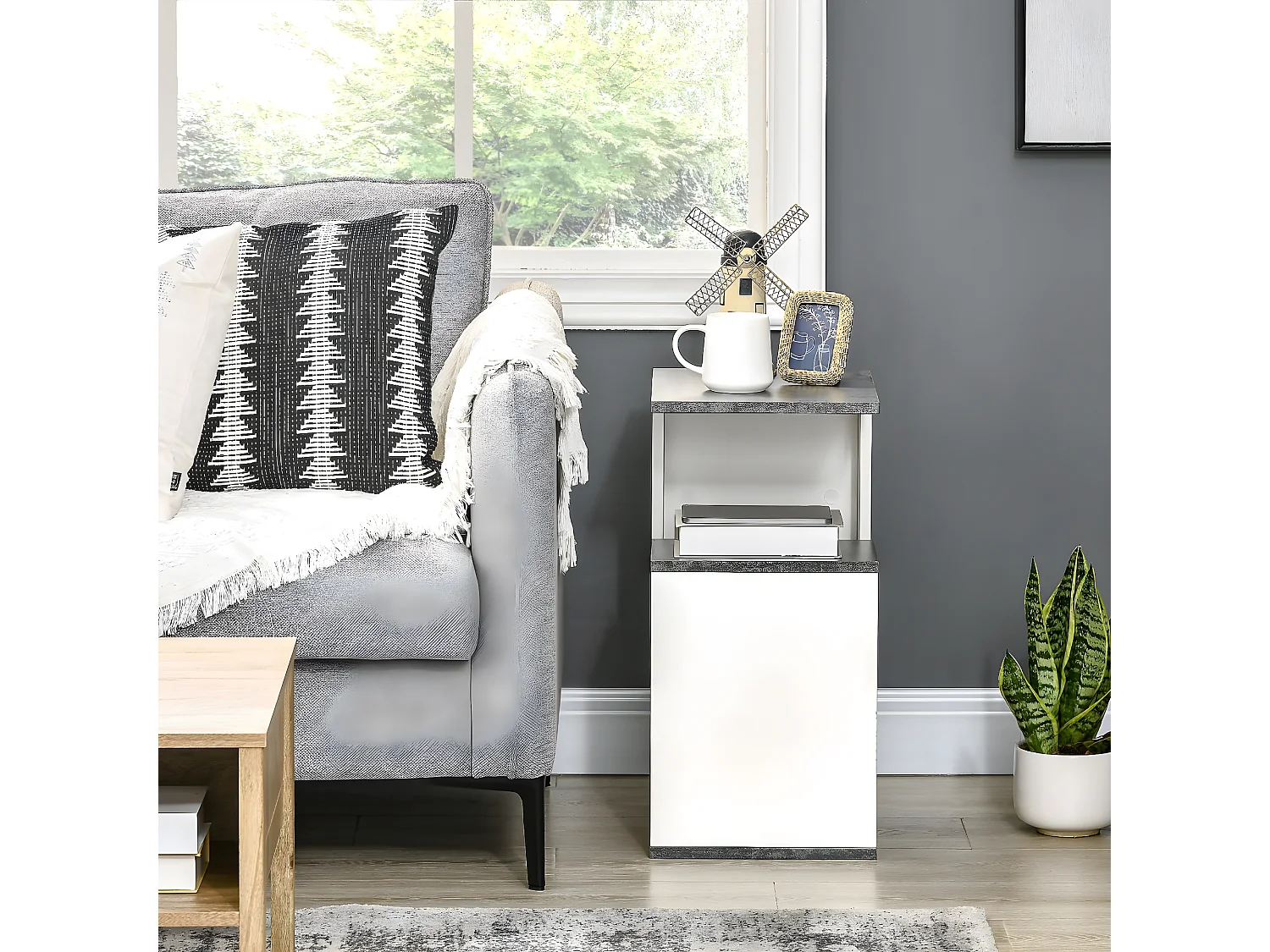 Mesilla de noche gris y blanco 35x29.5x60 cm HOMCOM