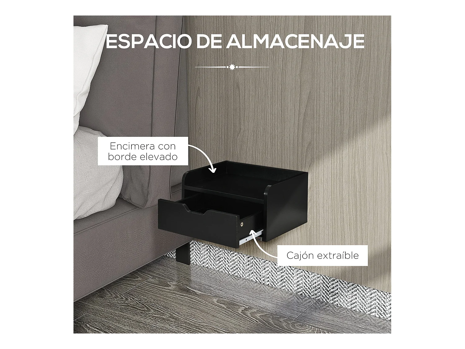 Mesillas de noche negro 40x30x19.5 cm HOMCOM