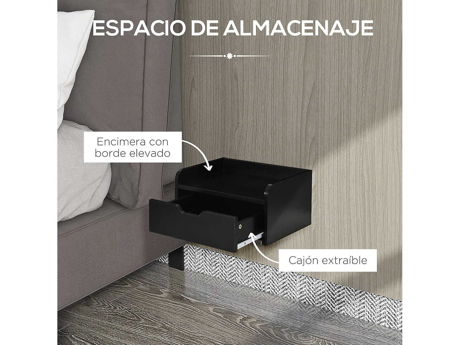 Mesillas de noche negro 40x30x19.5 cm HOMCOM