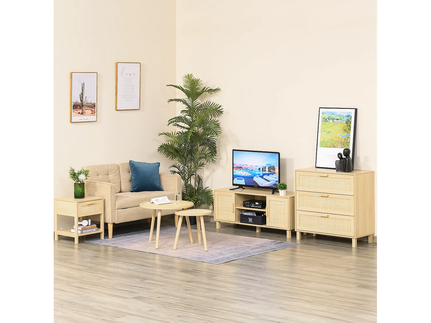 Mesita de noche madera natural 40x40x48 cm HOMCOM