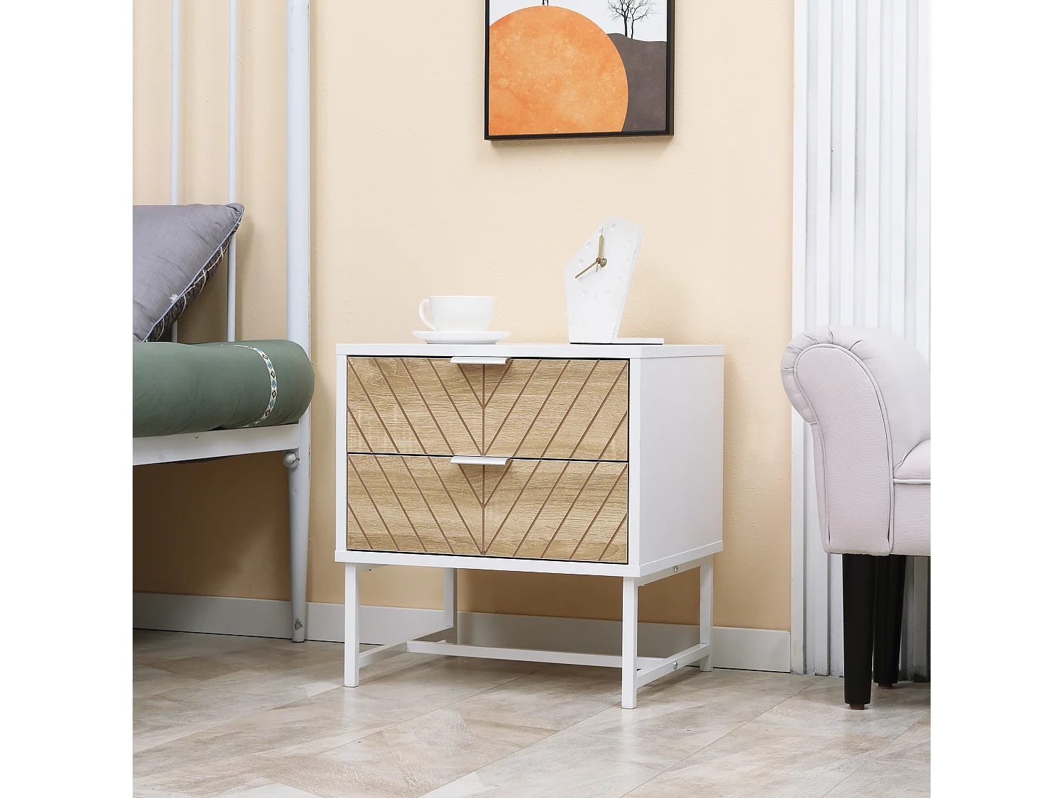 Mesilla de noche blanco y roble 45x39x48 cm HOMCOM