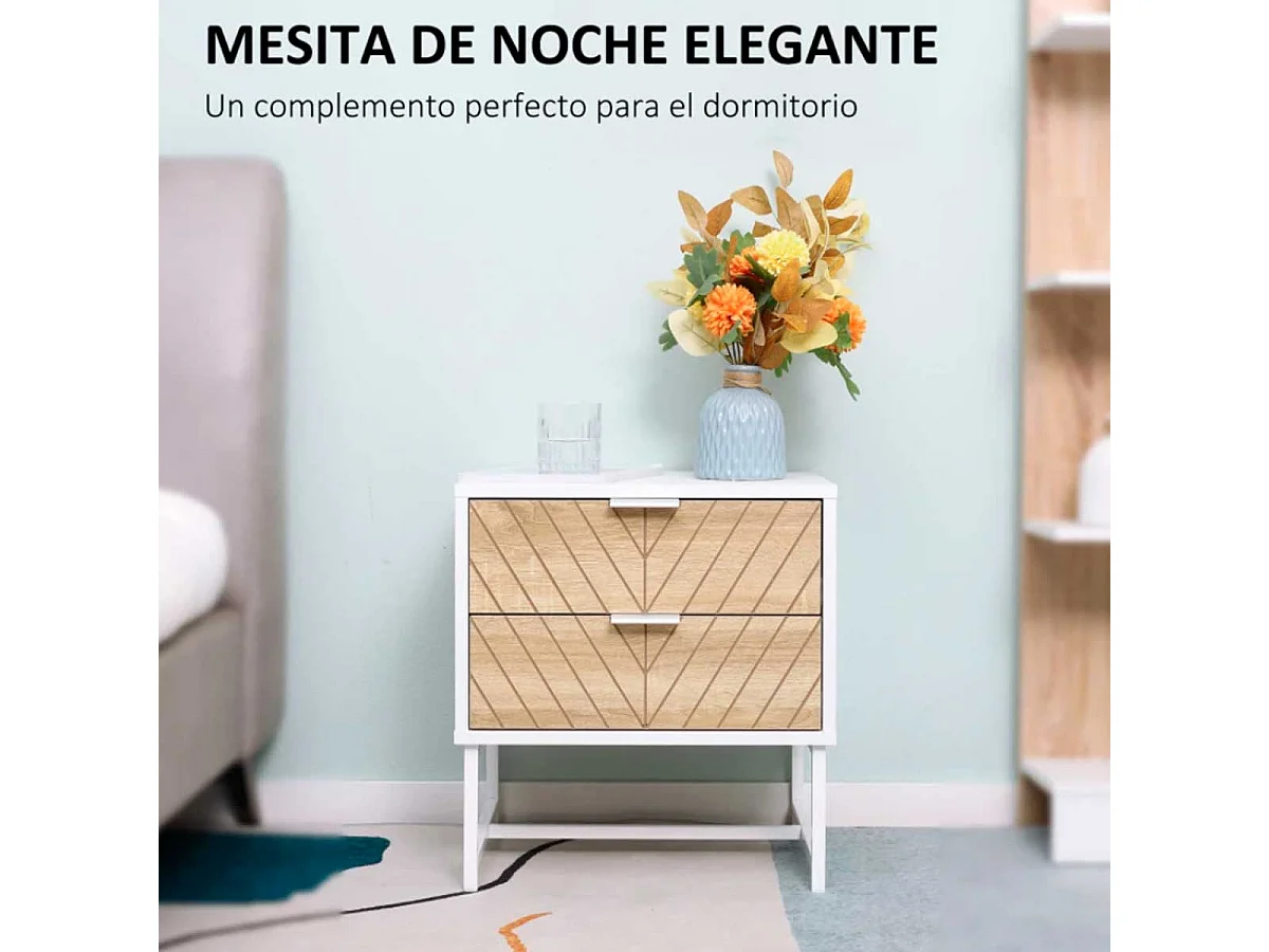 Mesilla de noche blanco y roble 45x39x48 cm HOMCOM