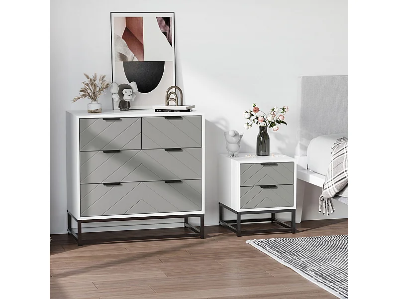 Mesita de noche blanco, gris, negro 39.5x40x48 cm HOMCOM