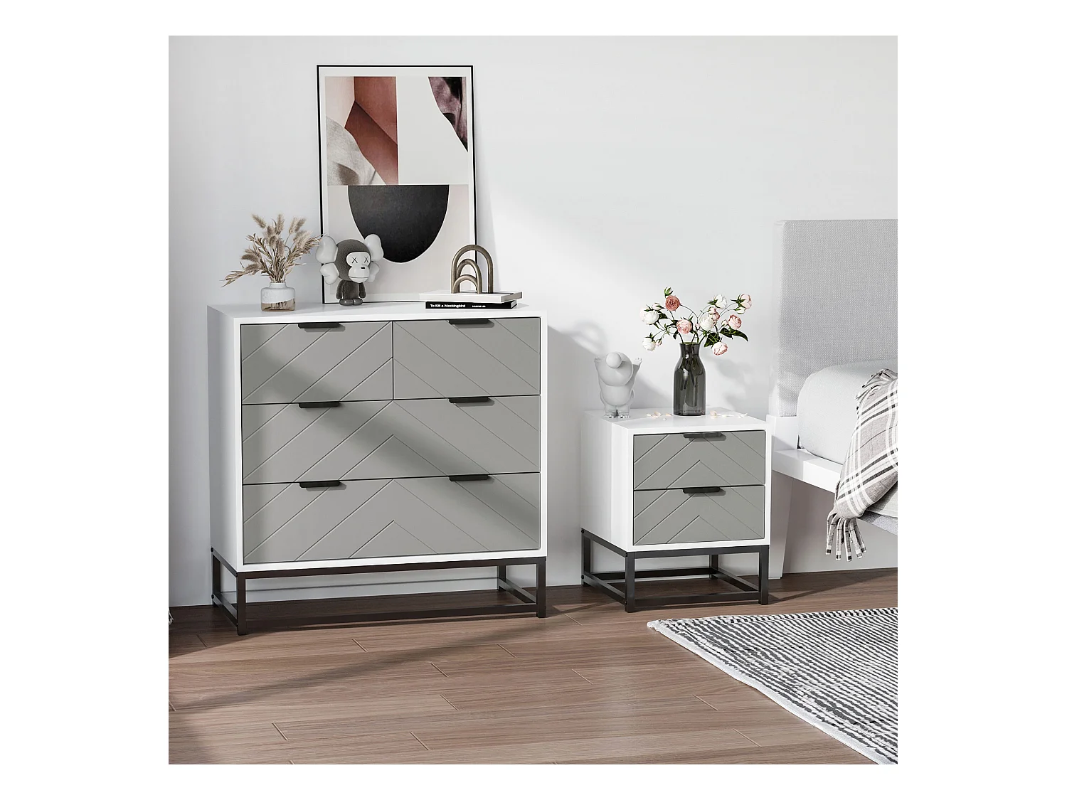 Mesita de noche blanco, gris, negro 39.5x40x48 cm HOMCOM