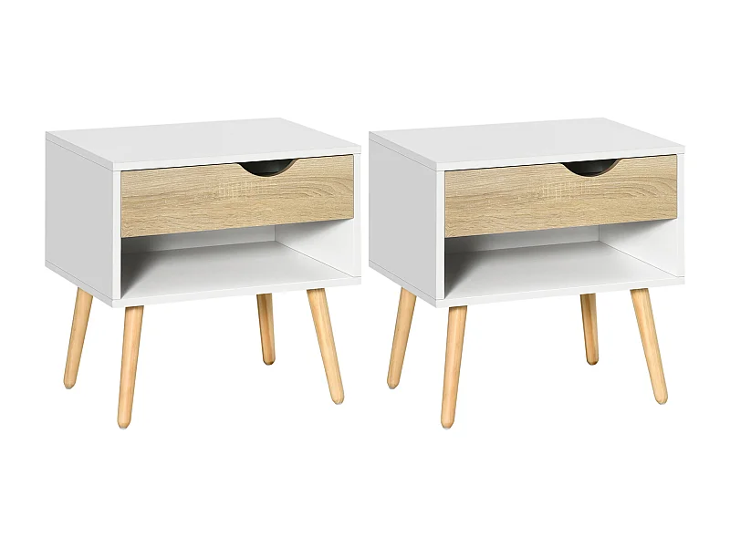 Mesitas de noche blanco y roble 50x39x51 cm HOMCOM