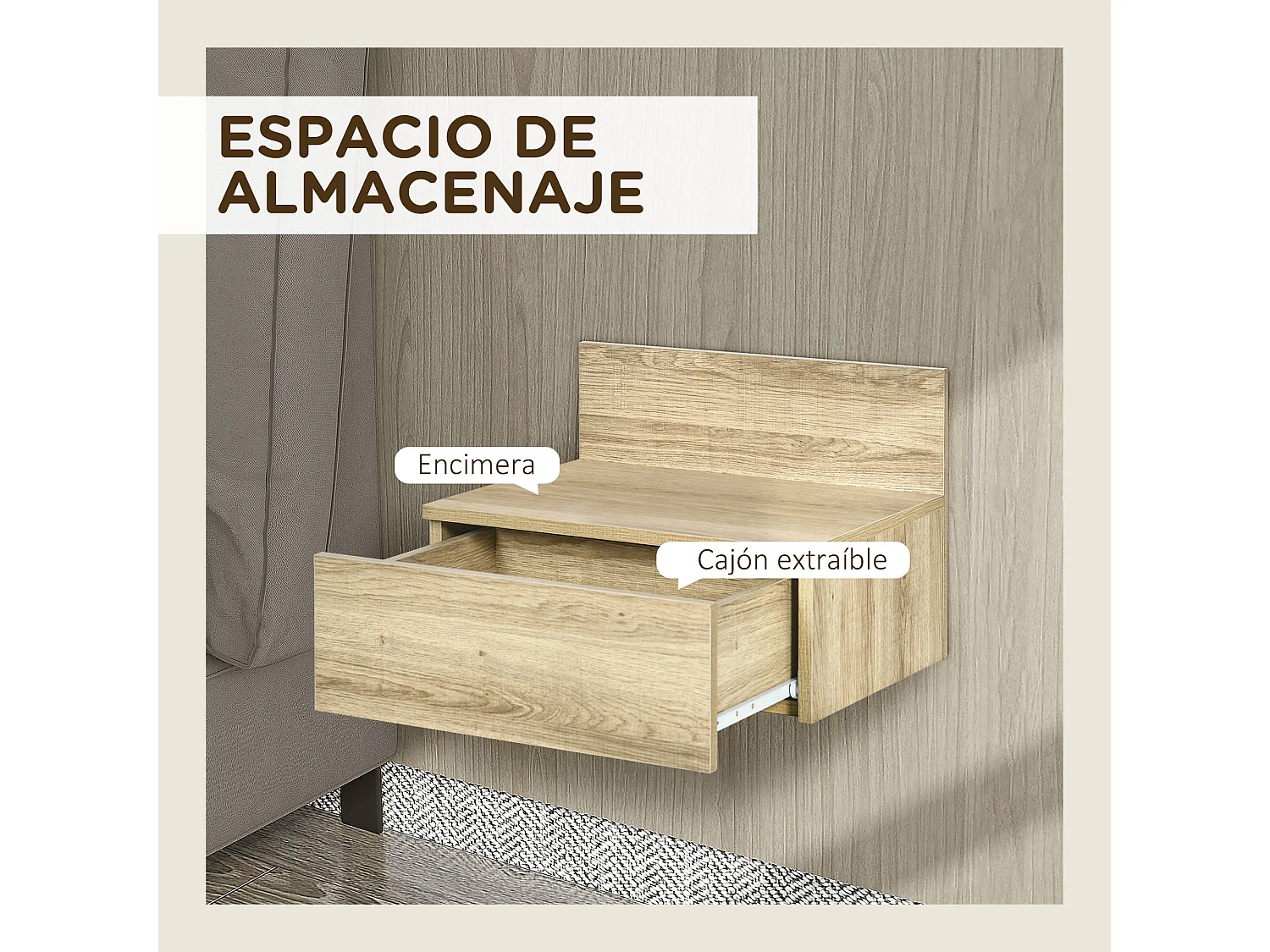Mesillas de noche madera natural 43x36.5x30.5 cm HOMCOM