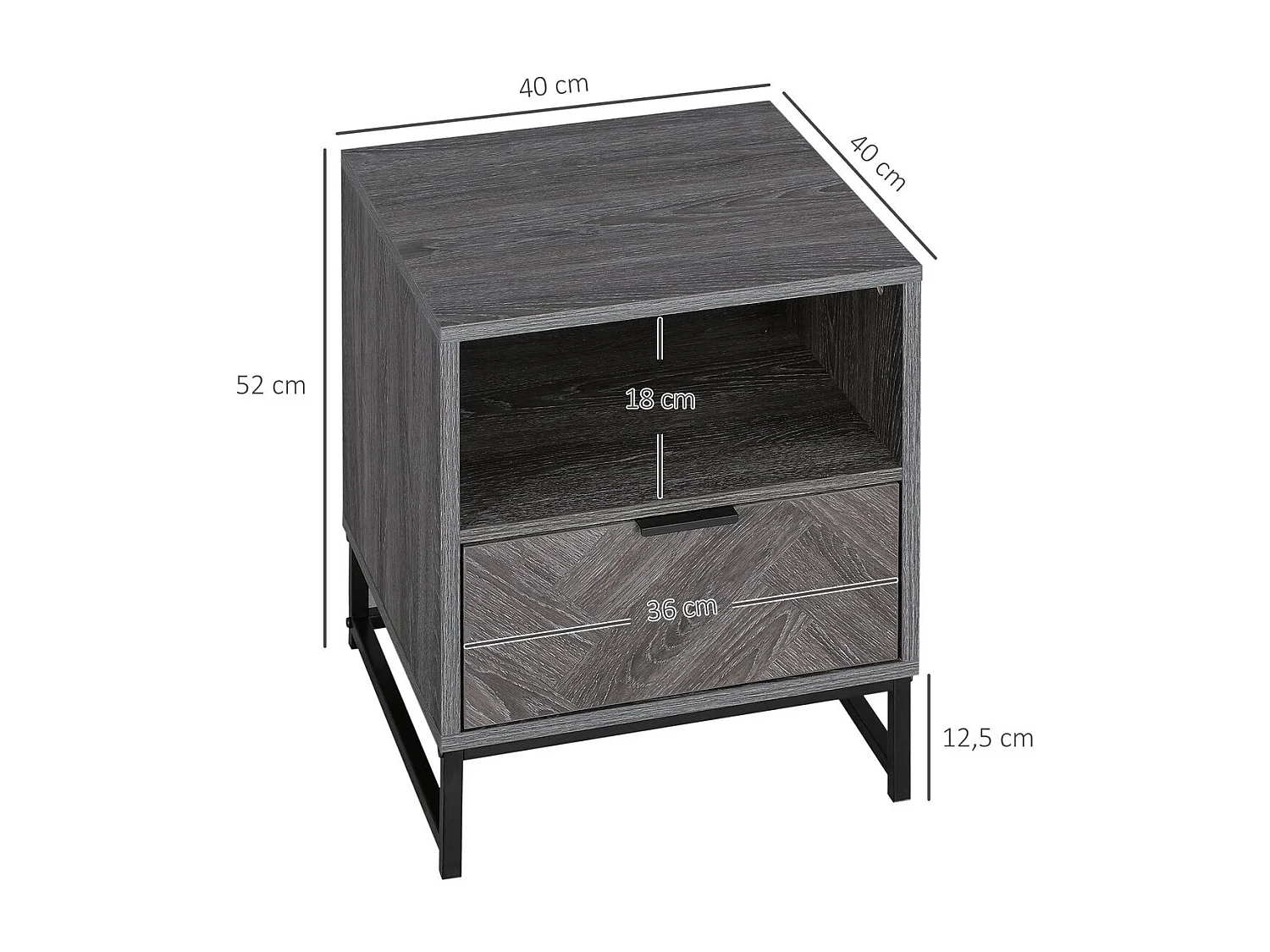 Mesilla de noche gris oscuro 40x40x52 cm HOMCOM