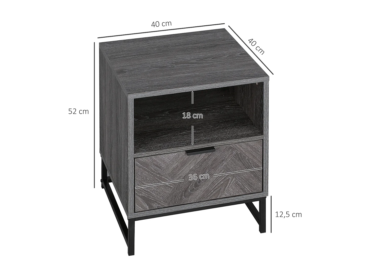Mesilla de noche gris oscuro 40x40x52 cm HOMCOM