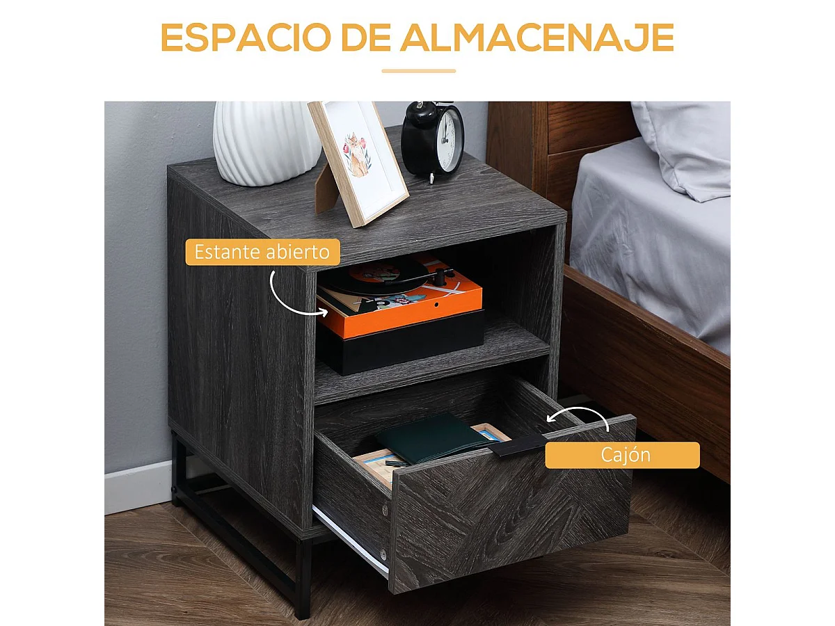 Mesilla de noche gris oscuro 40x40x52 cm HOMCOM