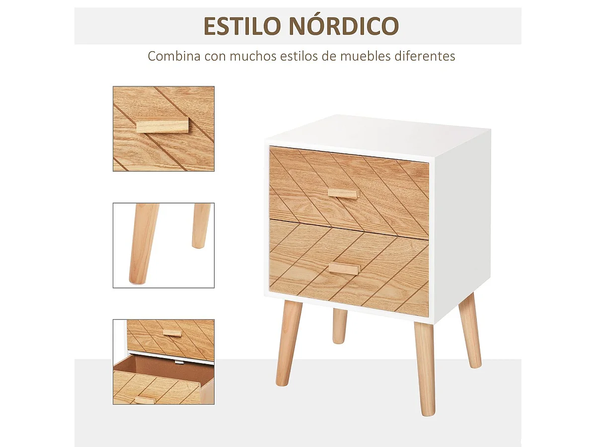 Mesita de noche blanco y madera 40x30x55,5cm HOMCOM