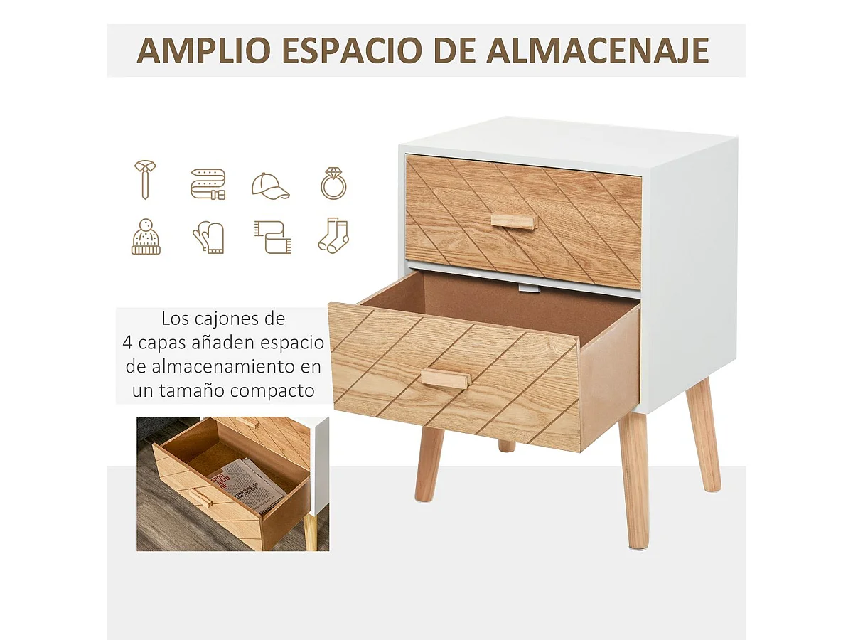 Mesita de noche blanco y madera 40x30x55,5cm HOMCOM