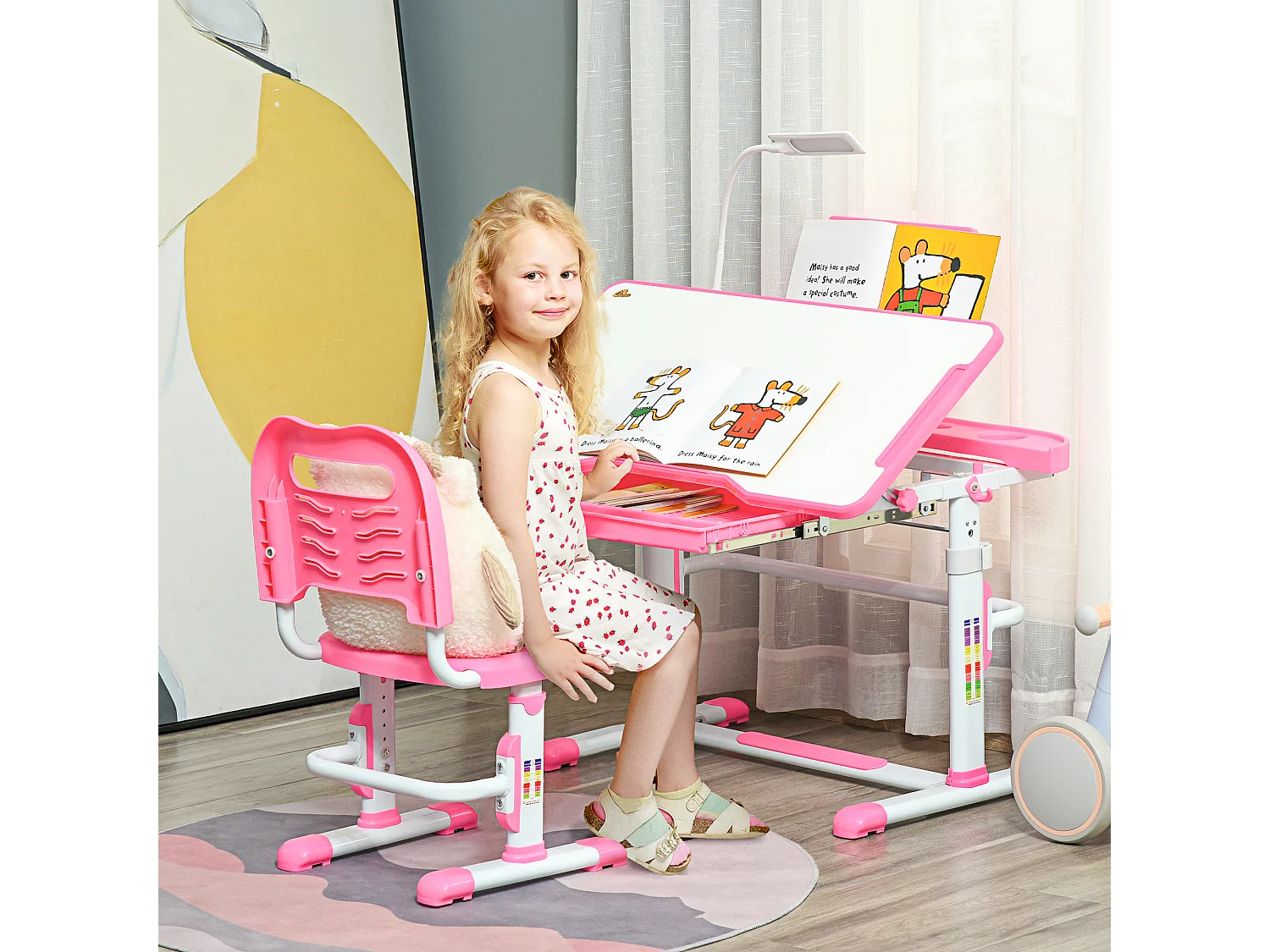 Pupitre infantil rosa 80x49.5x104 cm HOMCOM