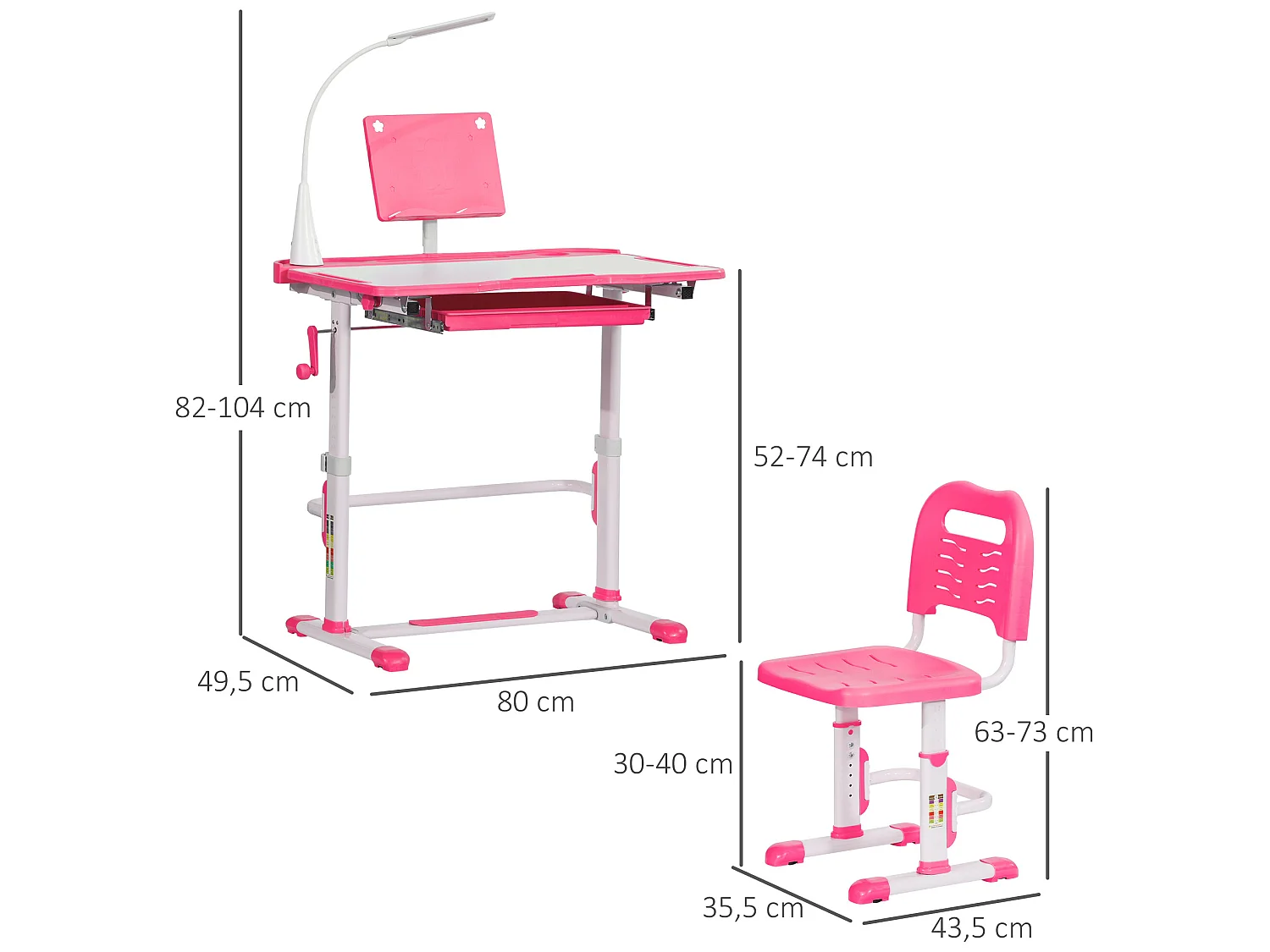 Pupitre infantil rosa 80x49.5x104 cm HOMCOM