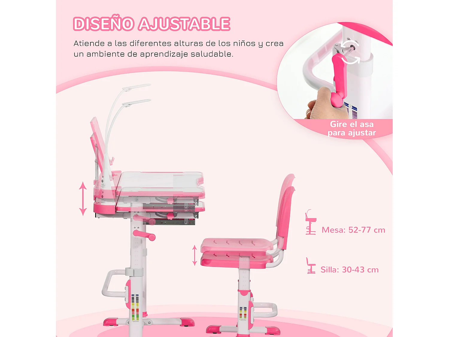 Pupitre infantil rosa 80x49.5x104 cm HOMCOM