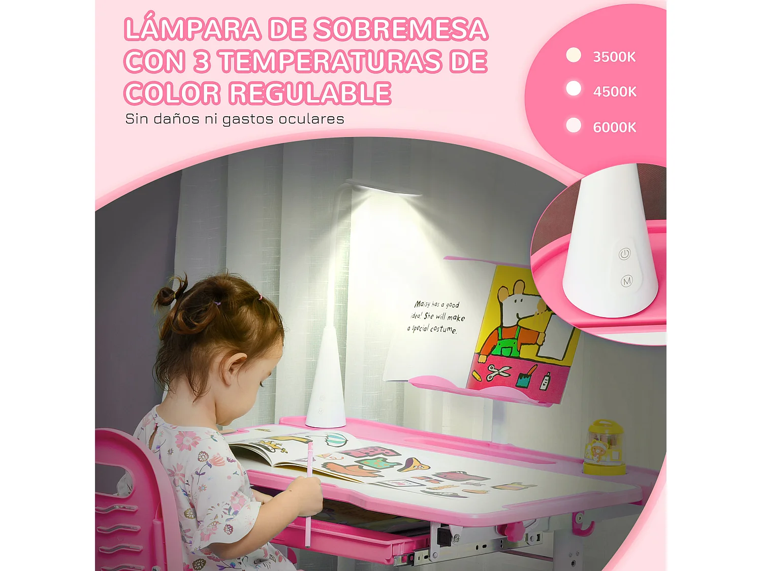 Pupitre infantil rosa 80x49.5x104 cm HOMCOM