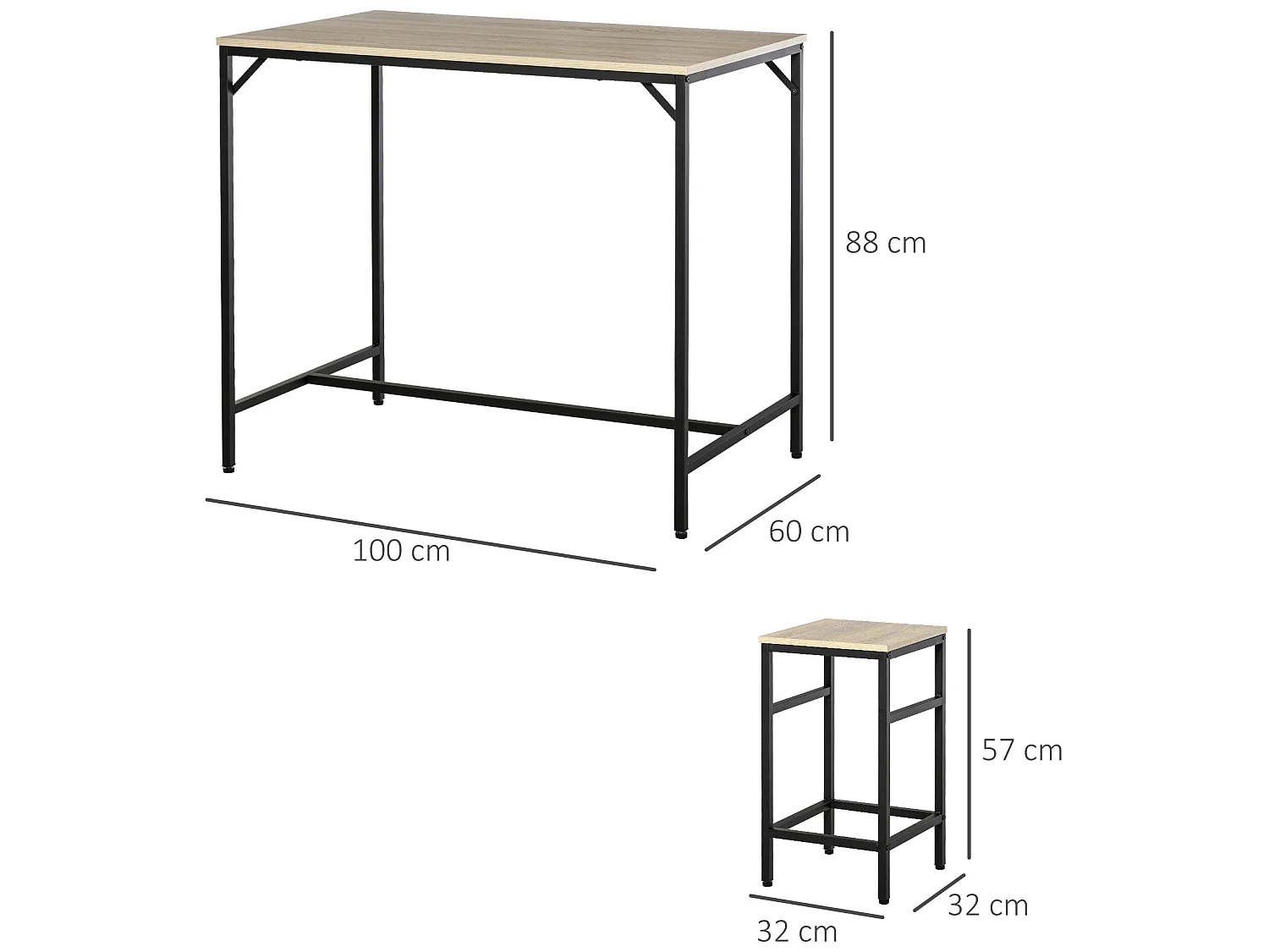 Conjunto de bar roble 100x60x88 cm HOMCOM