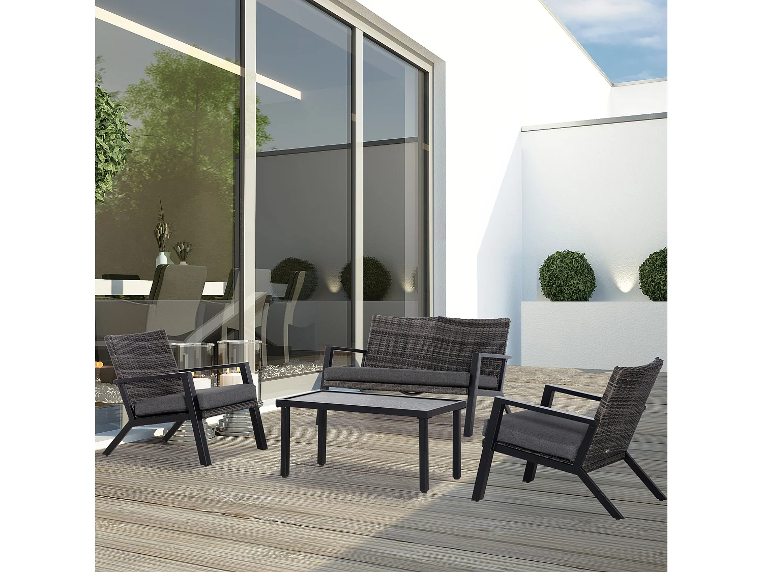 Muebles de ratán negro 124x86x75 cm Outsunny