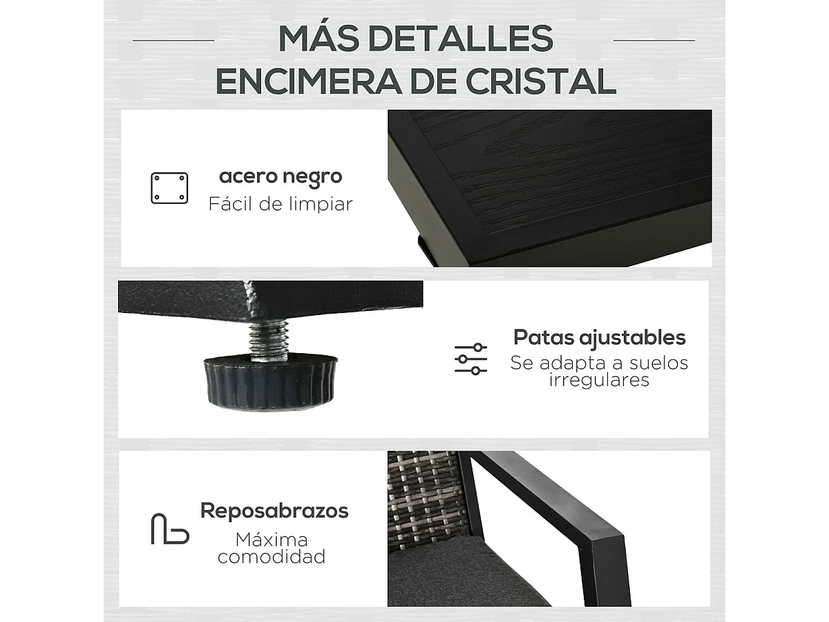 Muebles de ratán negro 124x86x75 cm Outsunny