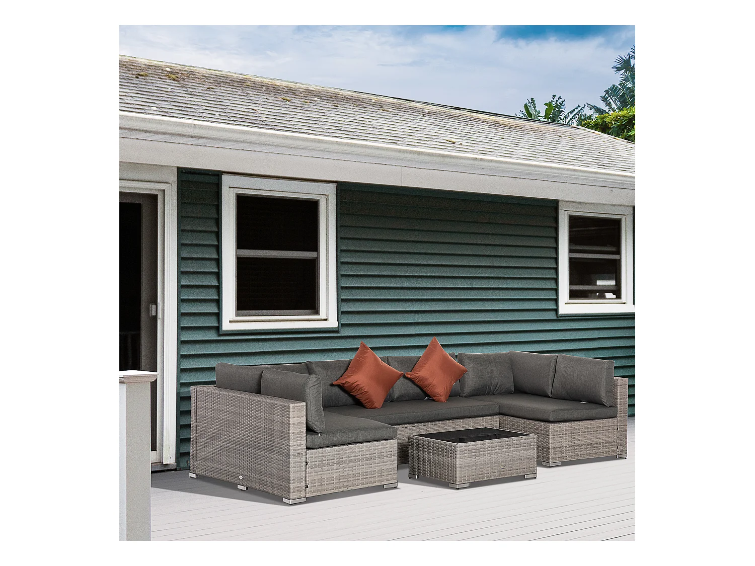 Conjunto de muebles de ratán gris 135x72.5x62 cm Outsunny