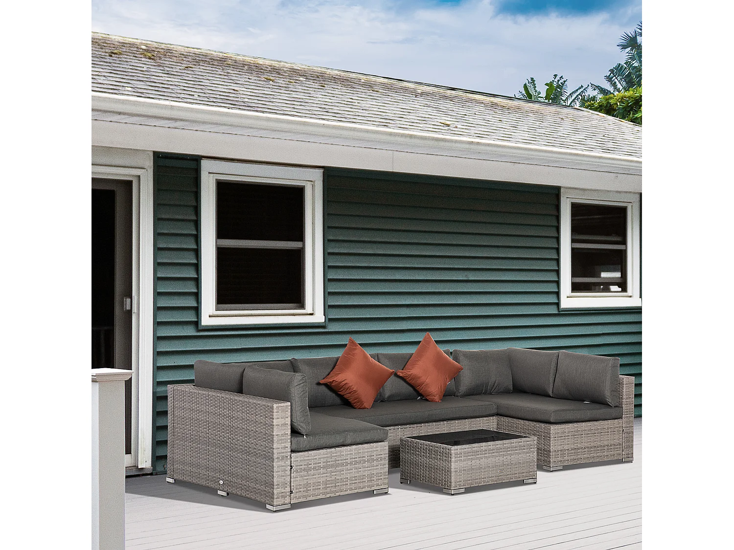 Conjunto de muebles de ratán gris 135x72.5x62 cm Outsunny